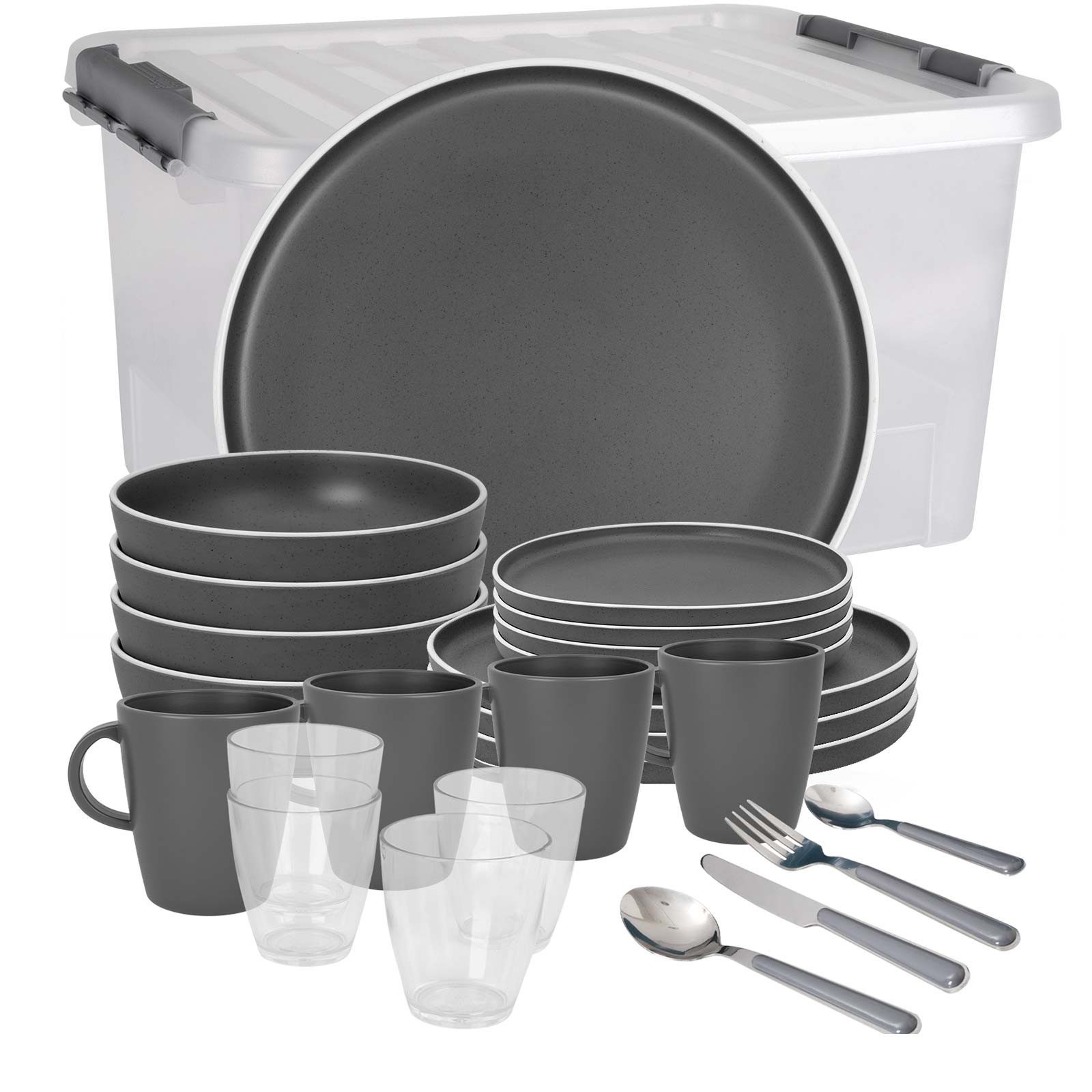 BRUNNER Geschirr-Set BRUNNER Camping Geschirrset DOLOMIT (12,16,36-tlg) DUNKELGRAU AntiSlip (36-tlg)