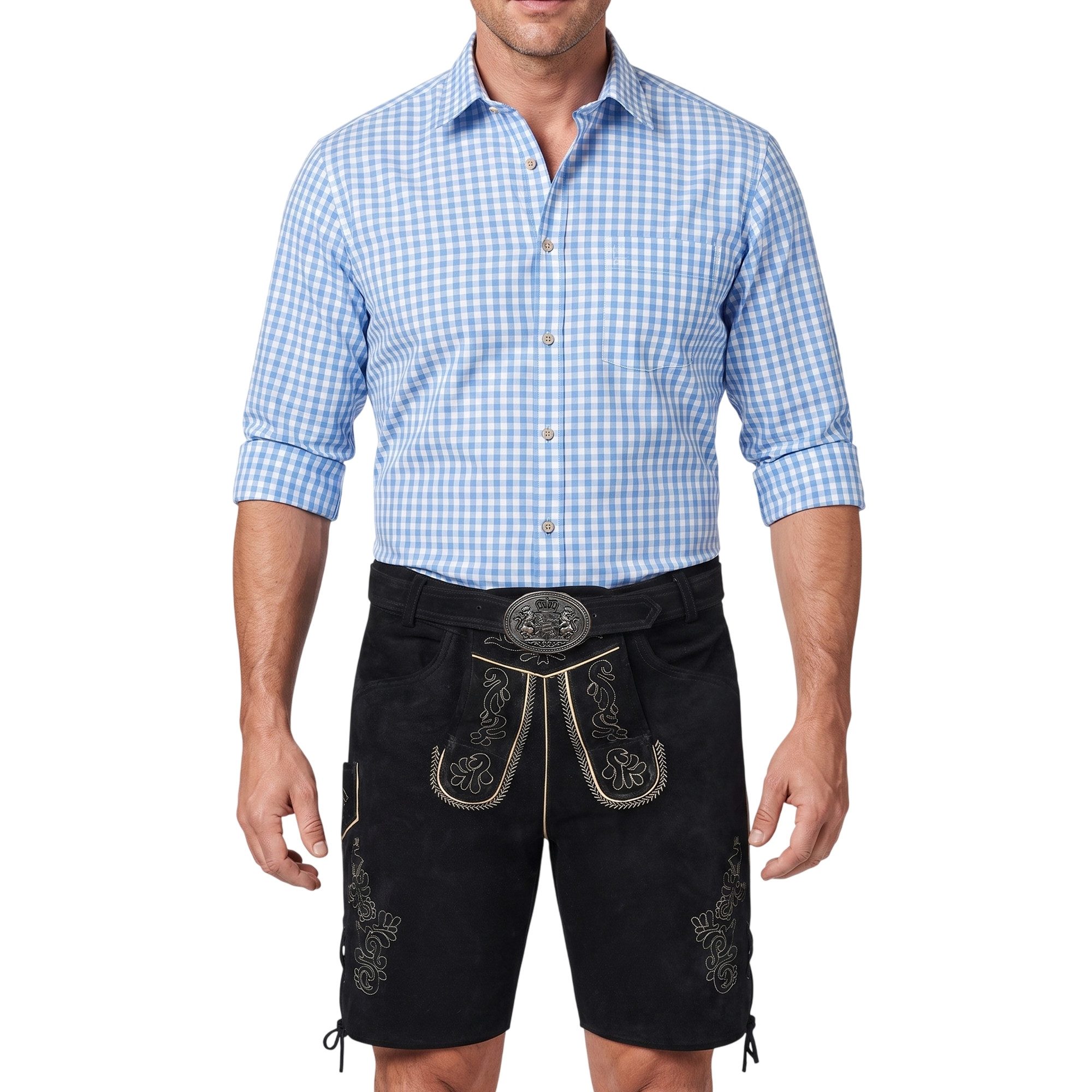 German Wear Trachtenlederhose GW720 Gürtel G1901 kurze Trachtenlederhose Lederhosen mit Gürtel