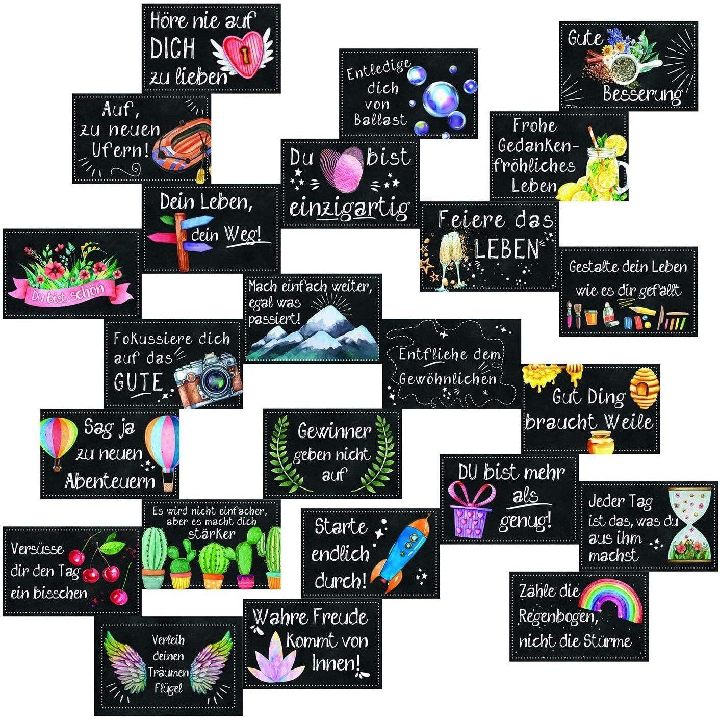 Logbuch-Verlag Klappkarte 24 Mini Sprüche Karten 8,5 x 5,5 cm in schwarz bunt Motivationskarten