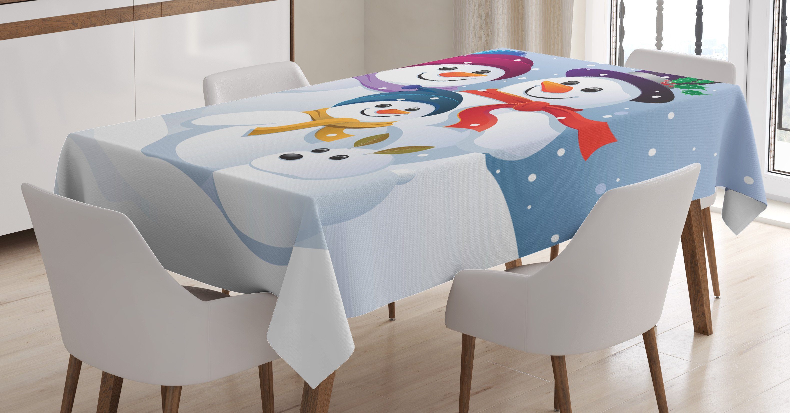 Muster Für Waschbar Außen den Abakuhaus Schneemann Klare Tischdecke geeignet Farben, Farbfest Schnee-Familien einer Bereich
