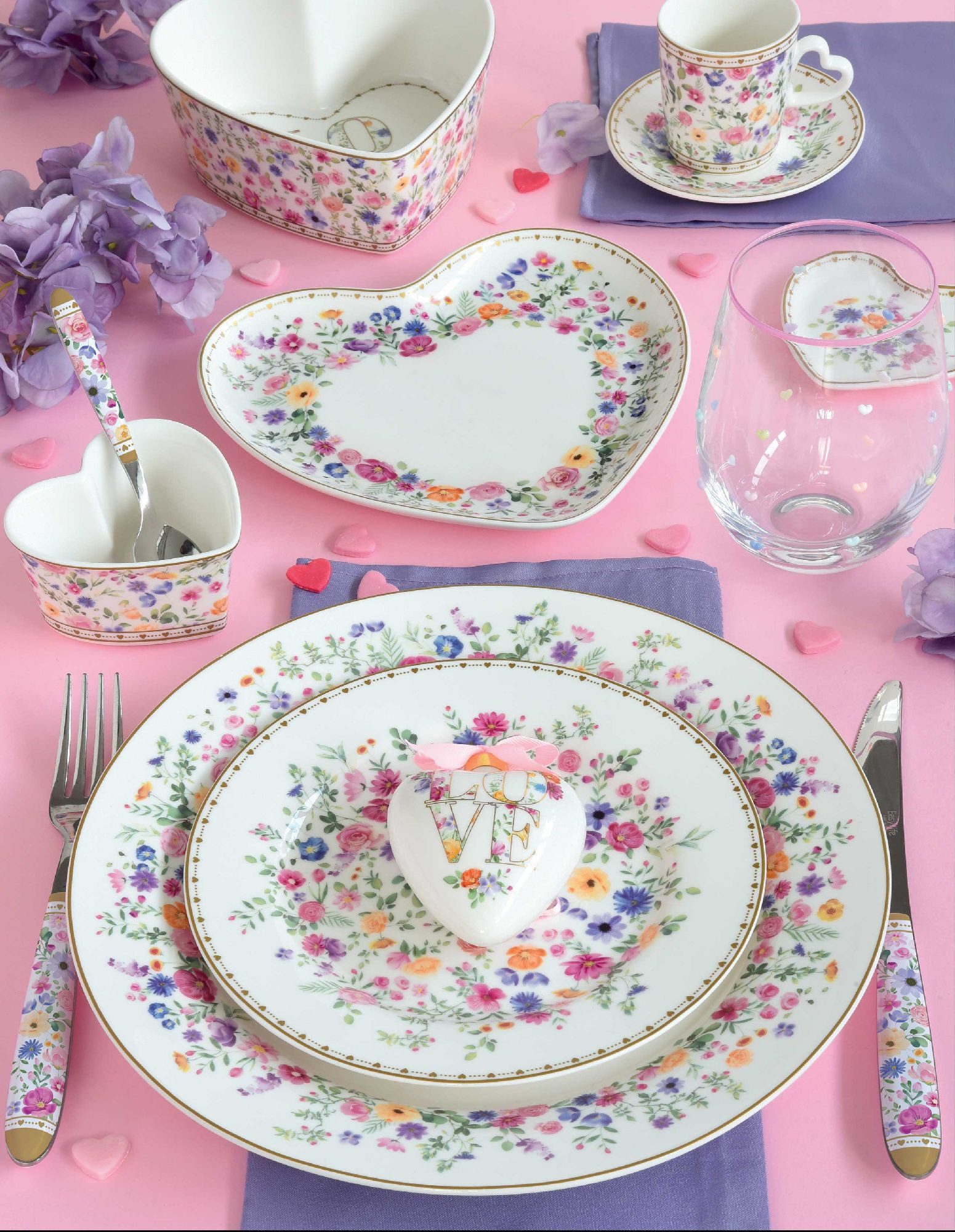 EasyLife Kuchenteller Mon Amour, Spülmaschinengeeignet, Mehrfarbig, Herzen & Blumen, H: 2cm