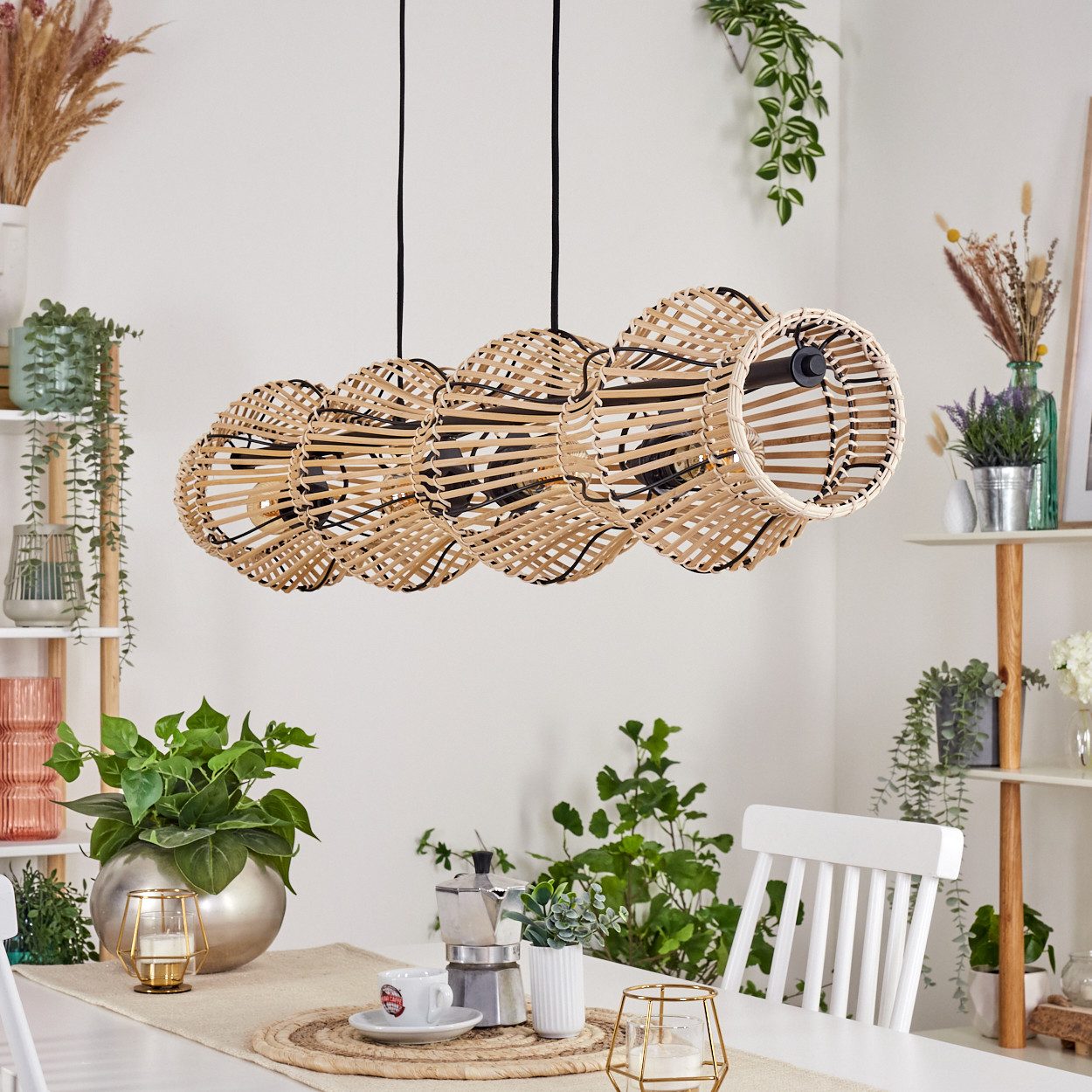 hofstein Pendelleuchte Hängelampe aus Metall/Bambus in Schwarz/Naturfarben, günstig online kaufen