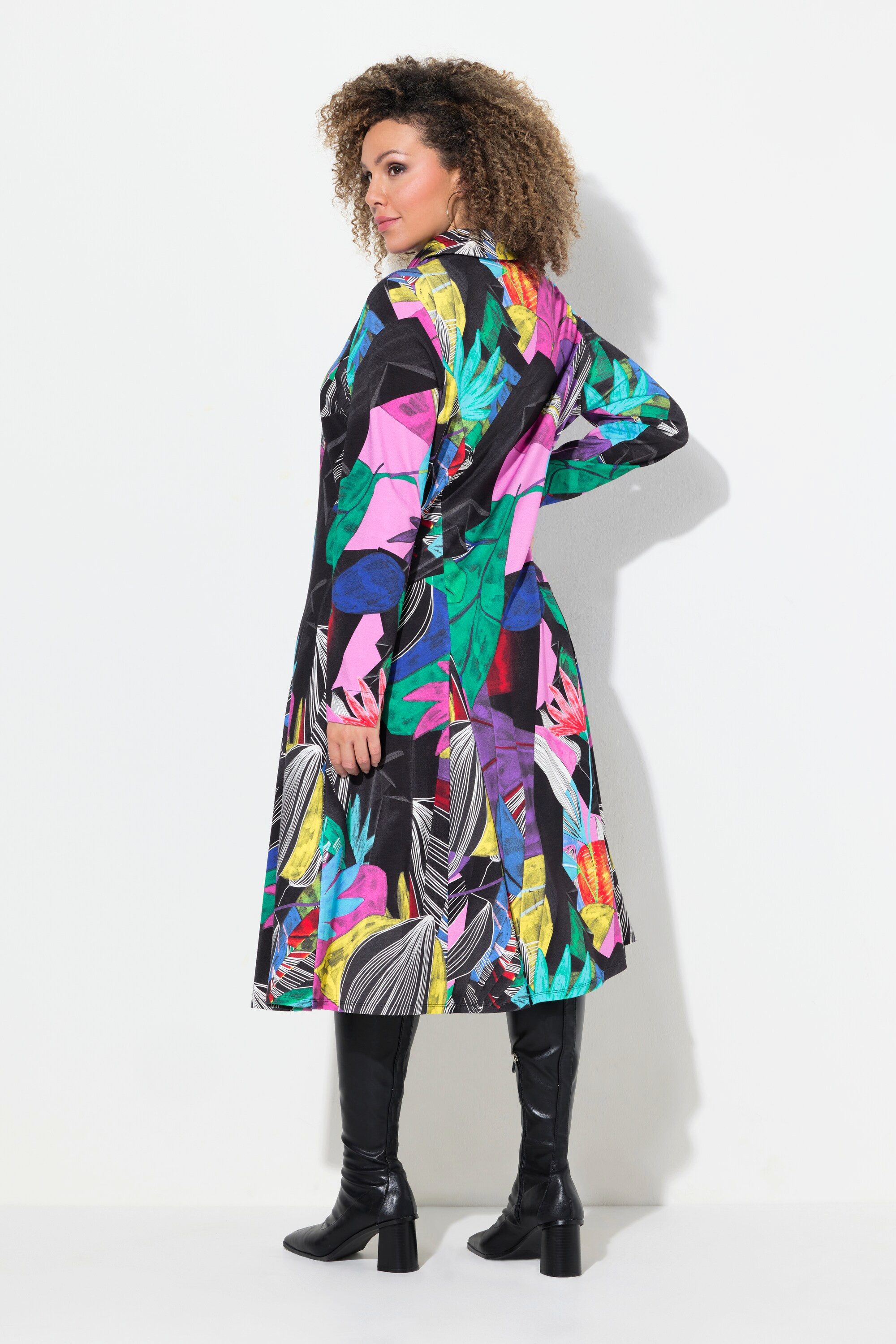 Ulla Popken Hemdblusenkleid Jerseykleid A-Linie Godetfalten Langarm