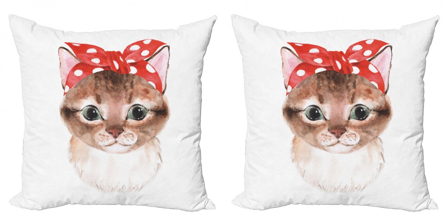 Kissenbezüge Modern Accent Doppelseitiger Digitaldruck, Abakuhaus (2 Stück), Süße Katze Kätzchen in einer gepunkteten Bandana Kunst