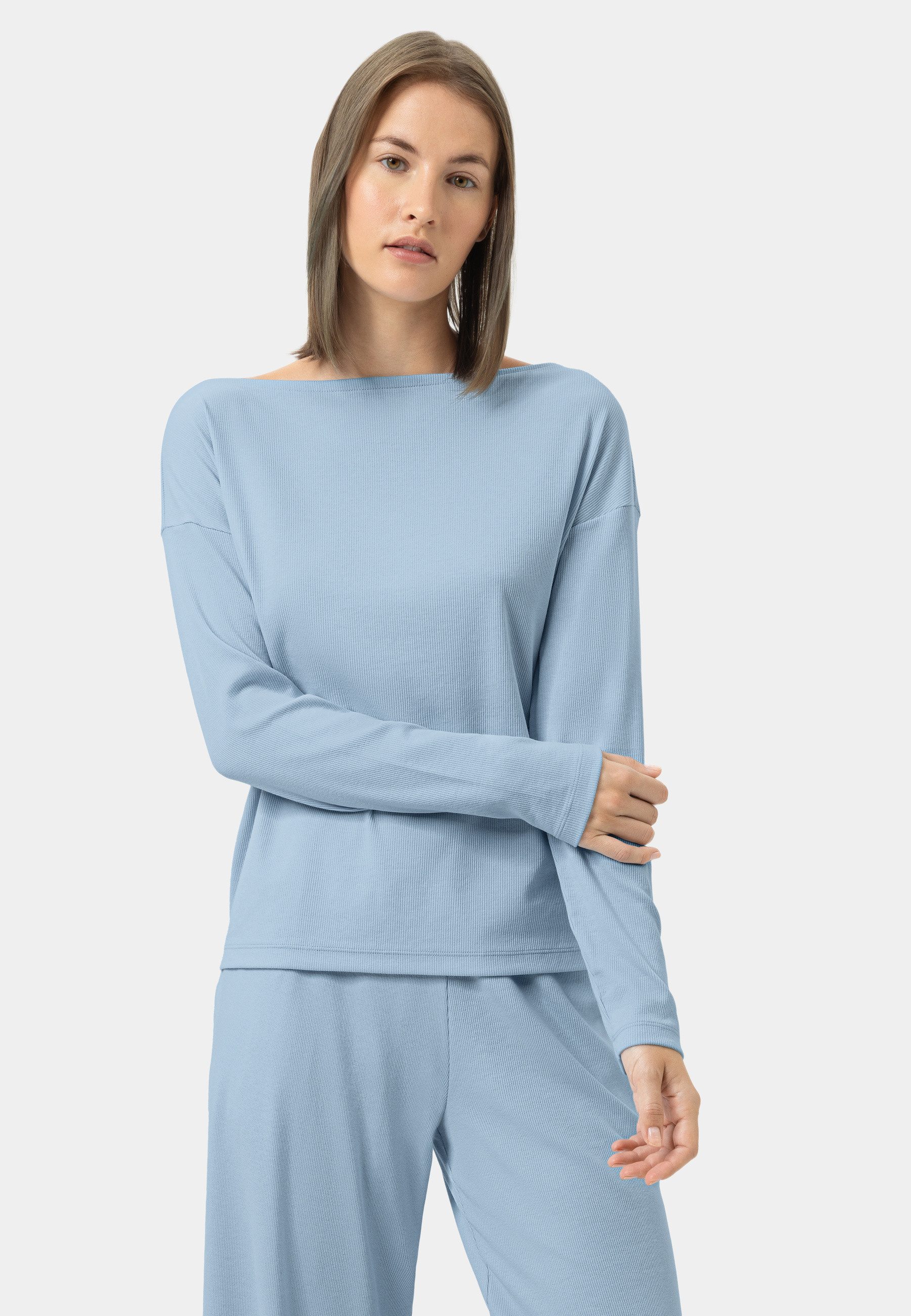 Mey Pyjamaoberteil Mey Langarm-Shirt Serie Casual Rib Uni Longsleeve (1-tlg) Zeitloser Premium-Longsleeve, Baumwoll-Modal-Mix