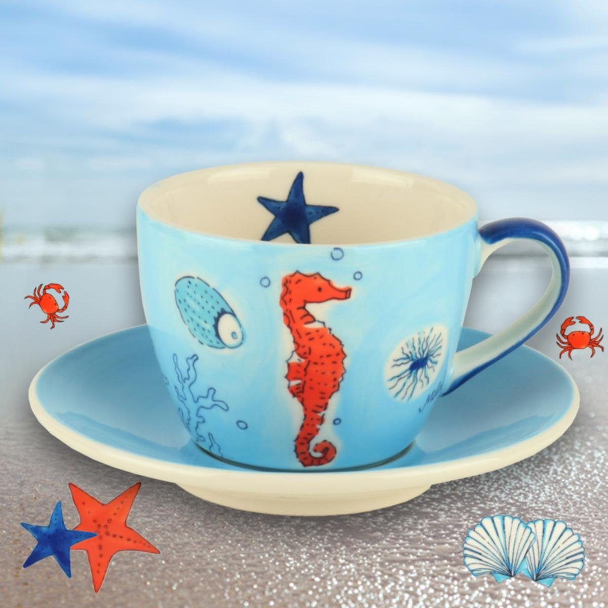 Mila Cappuccinotasse Mila Keramik Cappuccino-Tasse mit Untere Save the Ocean, Keramik