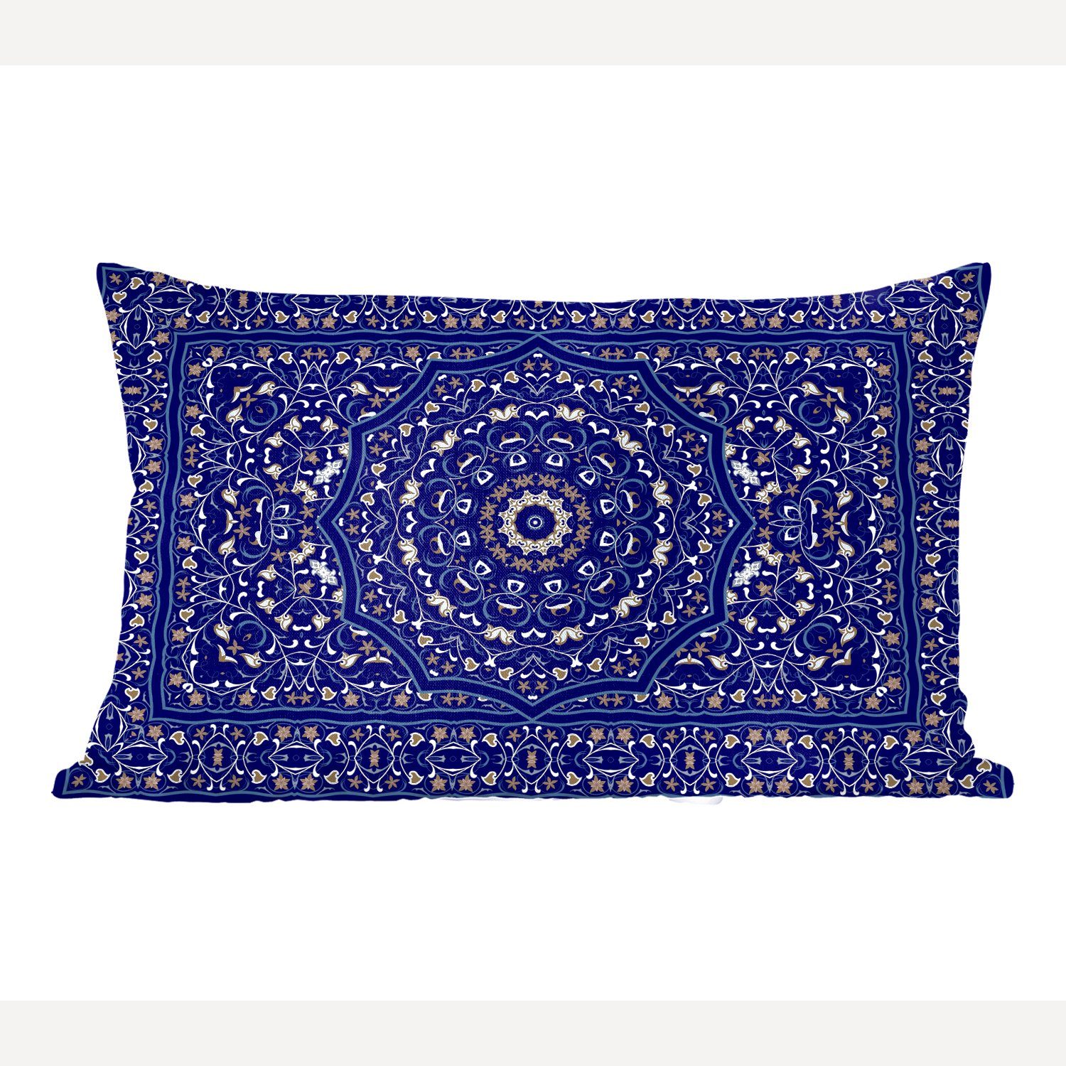 MuchoWow Dekokissen Persischer Teppich - Zierkissen, Schlafzimmer mit Blau, Wohzimmer Dekokissen - Mandala Dekoration, Füllung