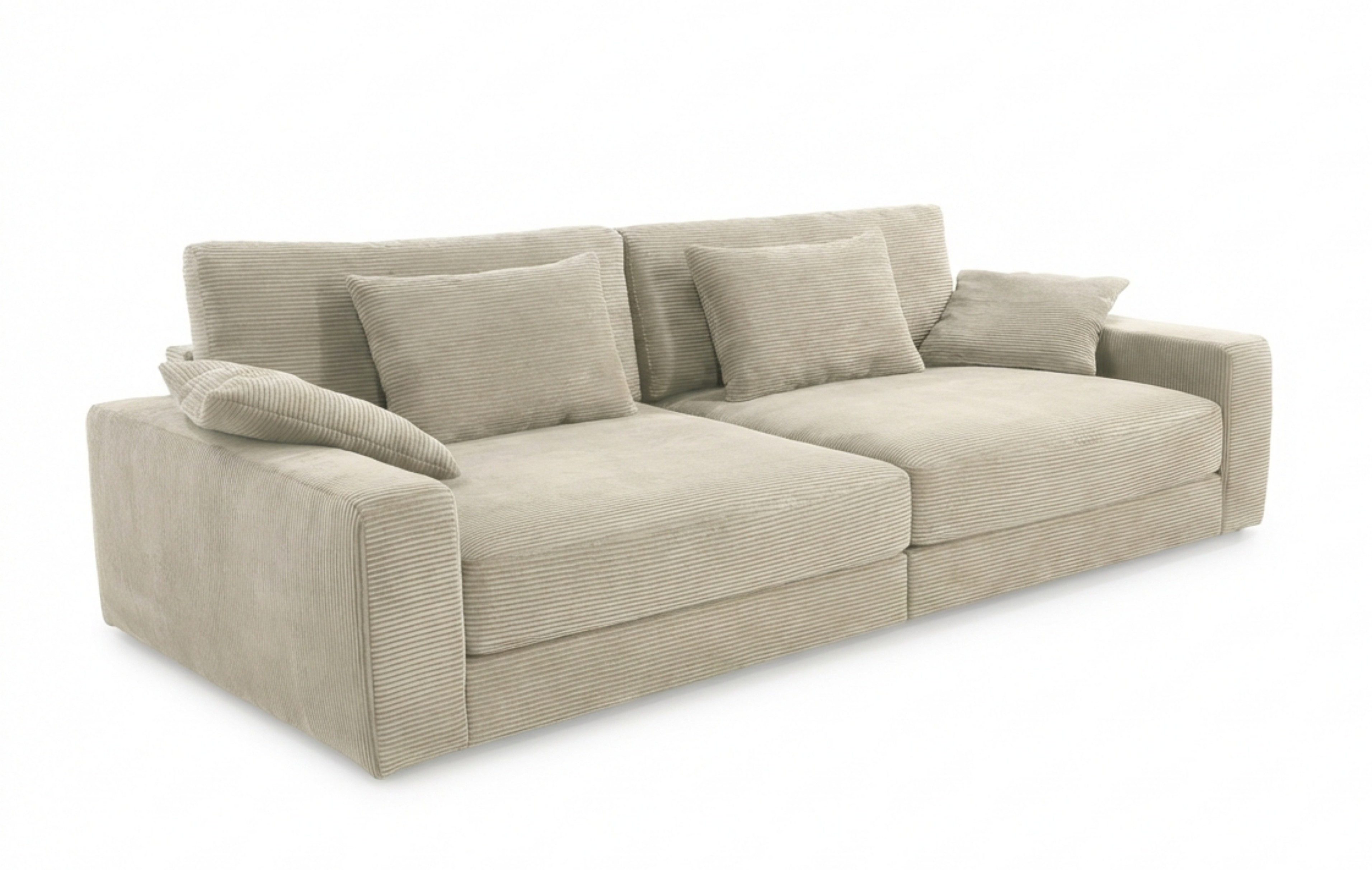 luma-home Big-Sofa 15251, Lounge Couch B290/T135/H90 cm, extratiefe Sitzfläche, Bonellfederkern-Polsterung, weicher robuster Cord-Bezug Beige Grau