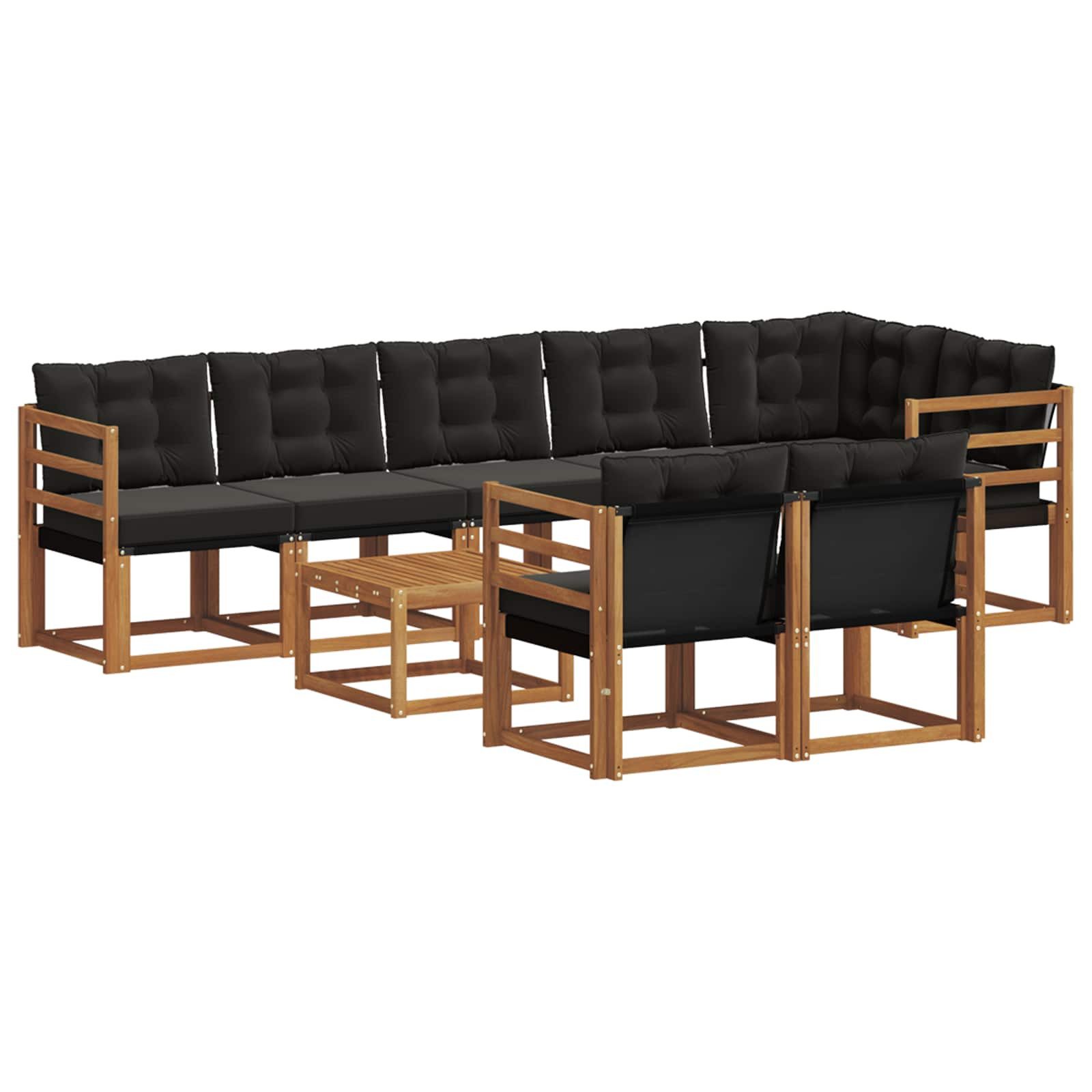vidaXL Gartenlounge-Set Outdoor-Sofagarnitur mit Kissen 9 pcs Natürlich und Schwarz, (9-tlg)