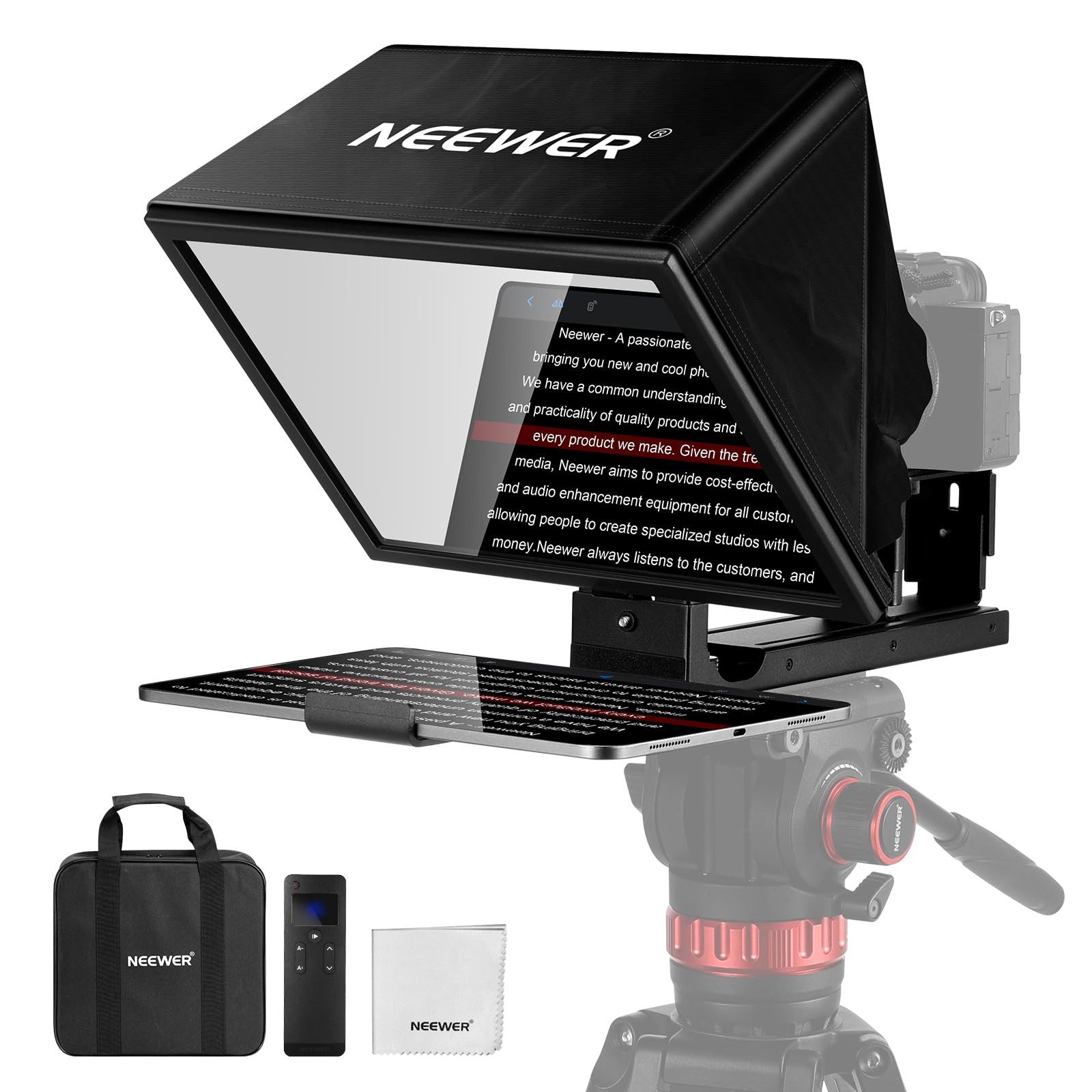 Neewer Kamerazubehör-Set X12B Hebbarer Teleprompter 12", Fernbedienung & App Steuerung, (Packung), Aluminiumlegierung, für iPad Telefon DSLR Kamera Online Unterricht