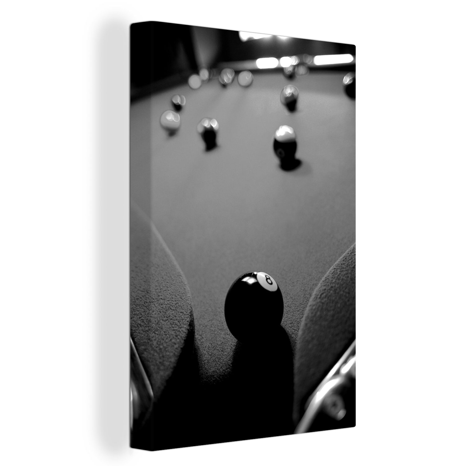 OneMillionCanvasses® Leinwandbild Eine Billardkugel liegt zum Ziehen bereit - schwarz und weiß, (1 St), Leinwandbild fertig bespannt inkl. Zackenaufhänger, Gemälde, 20x30 cm