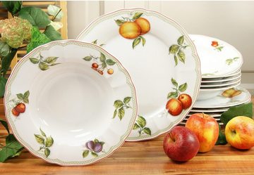 CreaTable Tafelservice Teller Set, Geschirr-Set Flora Orchard (12-tlg), 6 Personen, Porzellan, Service, Früchtedekor, 12 Teile, für 6 Personen