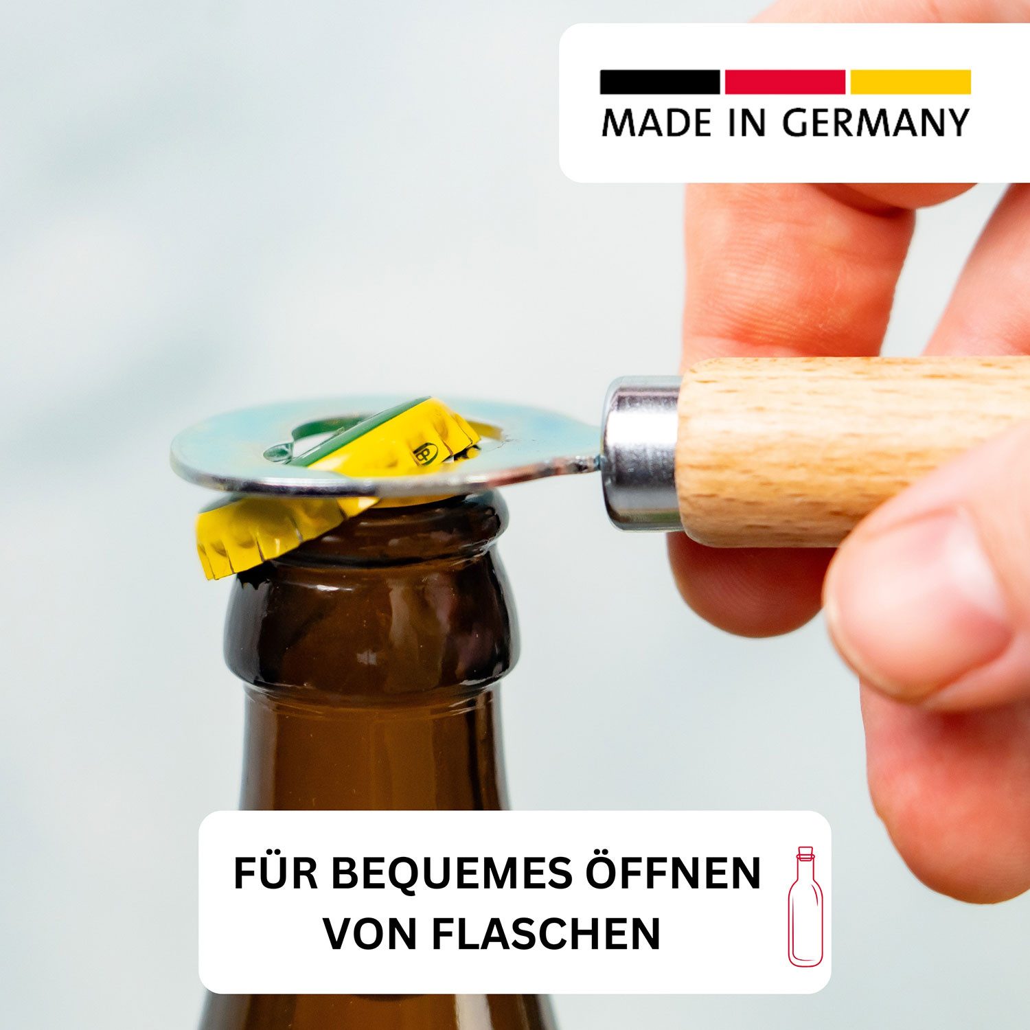 WESTMARK Flaschenöffner inkl. Kronkorkenöffner, Länge: 14,1 cm, Holz/Stahl, Woody, Hellbraun/S