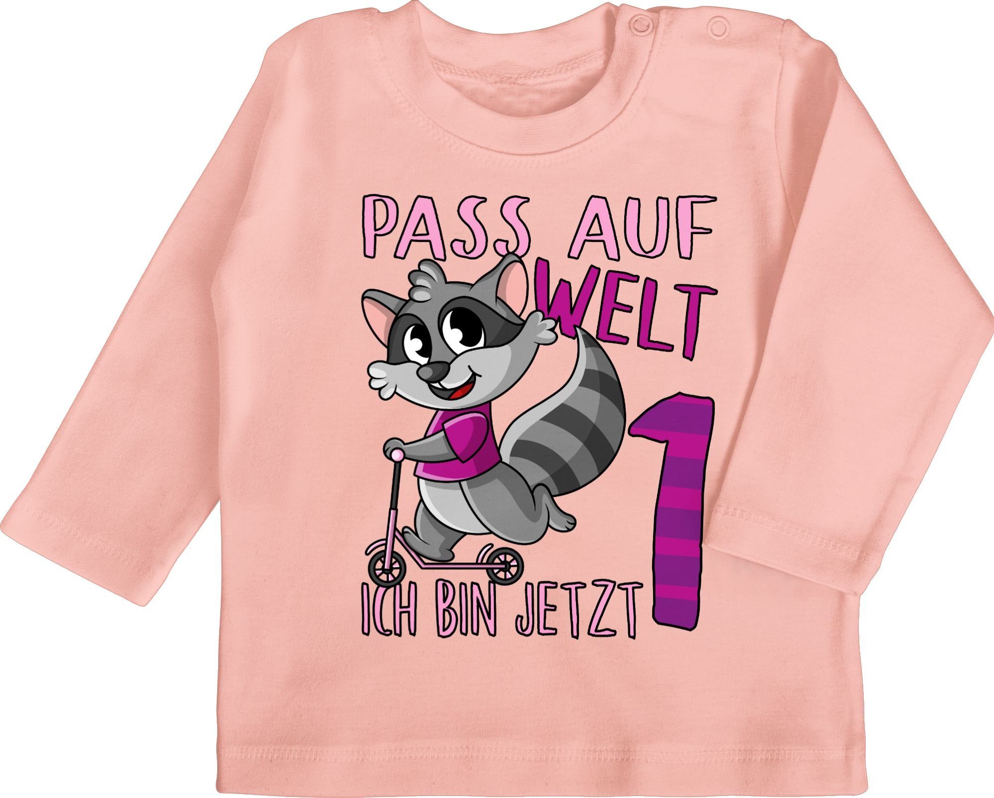 Shirtracer T-Shirt Pass auf Welt ich bin jetzt eins - rosa 1. Geburtstag 1 Babyrosa