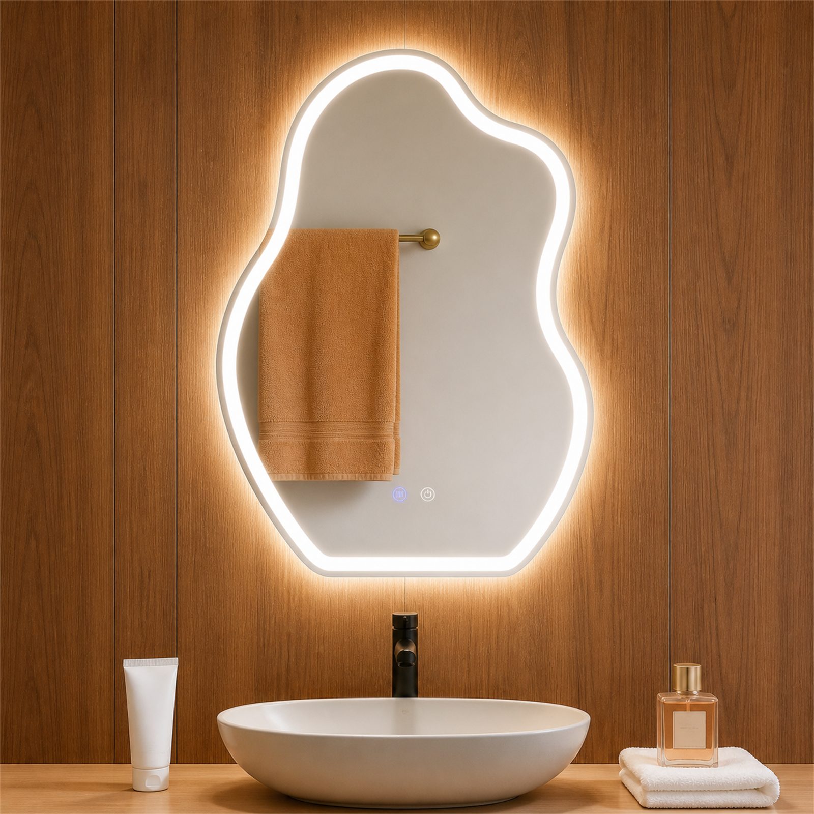 Nettlife Badspiegel Beleuchtung Asymmetrisch Dekospiegel (Wolke) Wandspiegel 50/60cm (1-St), LED Badezimmerspiegel Netral/Warm/Kaltweiß Beschlagfrei Touch Dimmbar