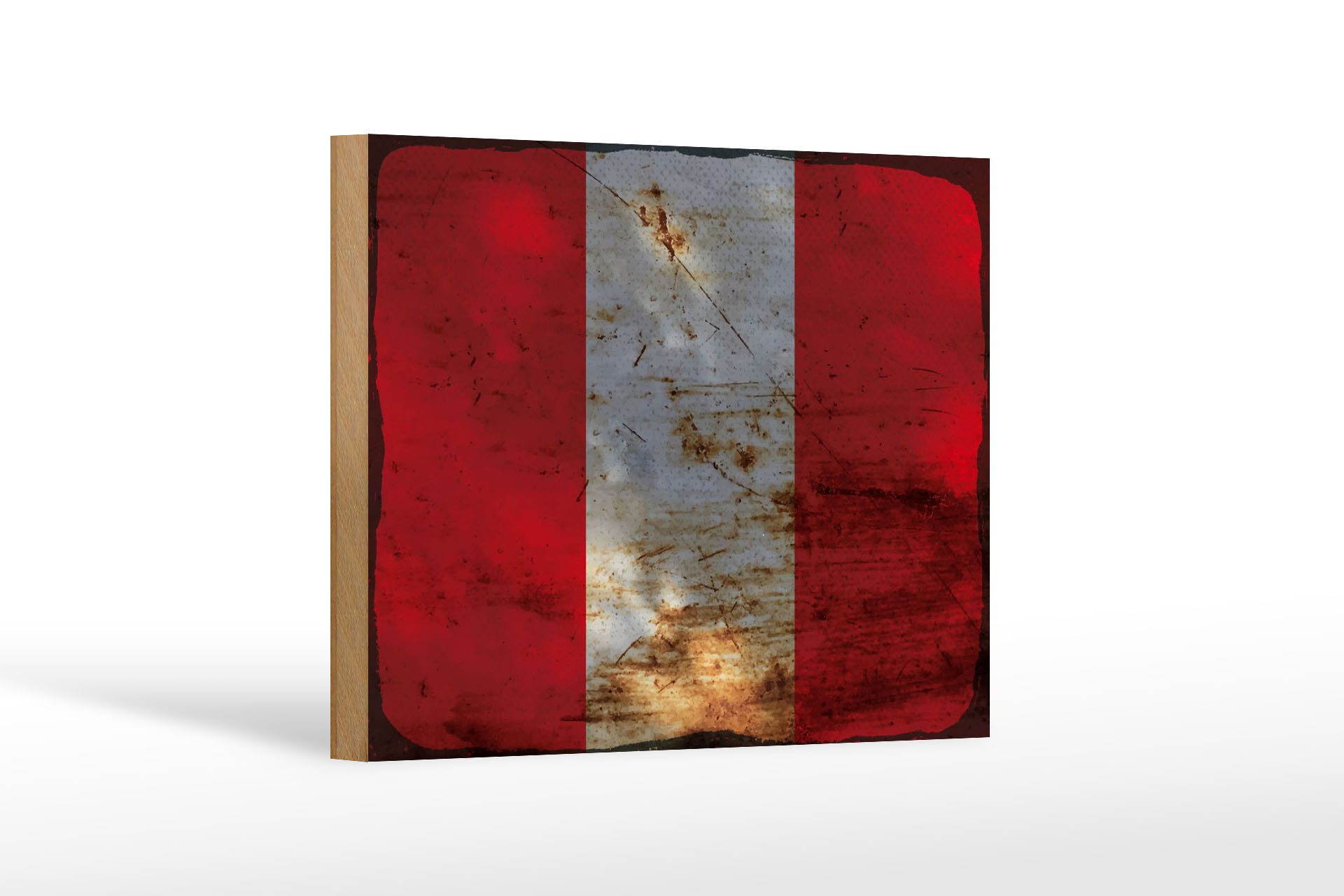 Femer GmbH Holzbild Flagge Peru 18x12 cm Flag of Peru Rost, Flaggen (1 St), Glatte Holzfaserplatte (MDF), vorn beschichtet