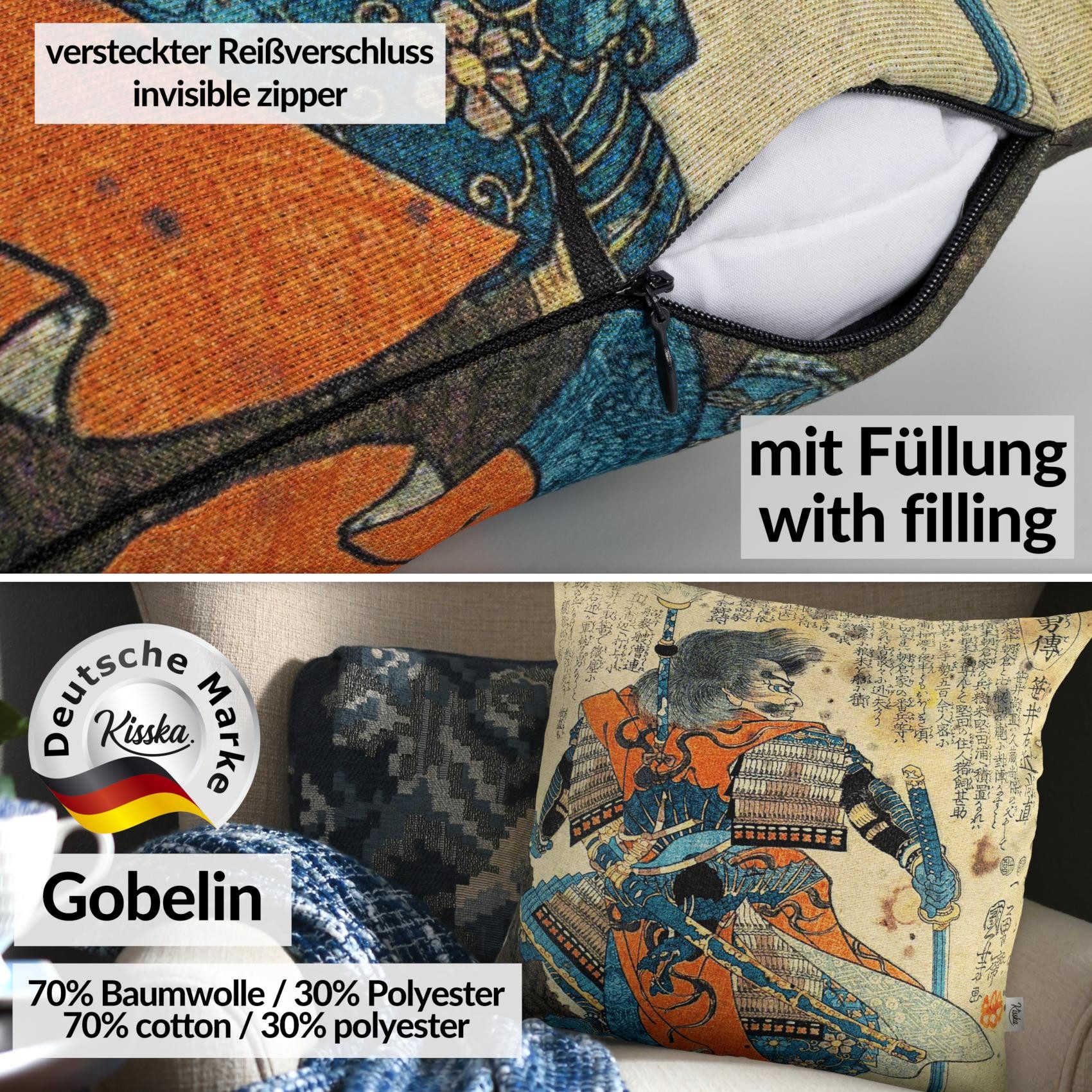 Kisska Dekokissen Designer Kissenbezug Modern-Zierkissen Hochwertig, Samurai Kissenhülle 40x40cm mit Füllung Gobelin Pop Art