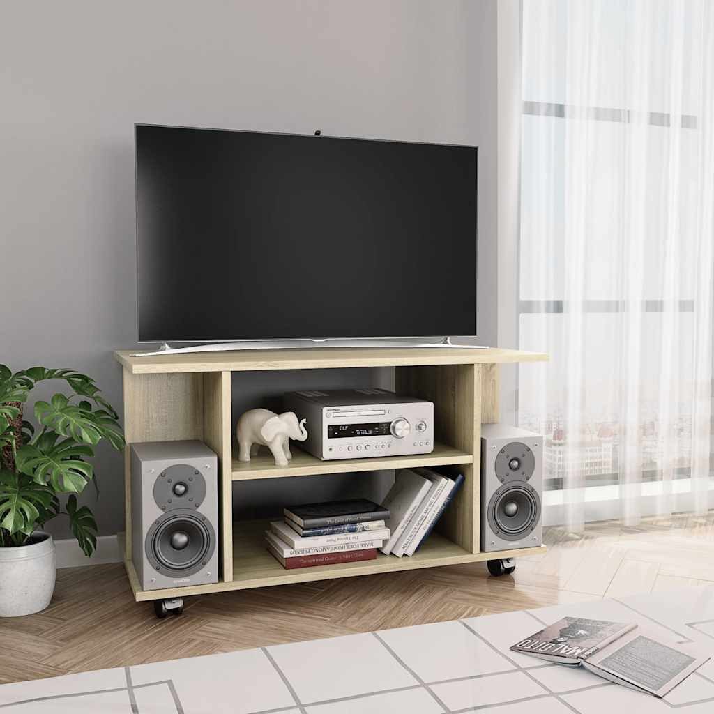 furnicato TV-Schrank 80 x 40 x 45 cm Sonoma-Eiche (1-St) Rollbares Lowboard mit 4 offenen Regalen für dein Wohnzimmer
