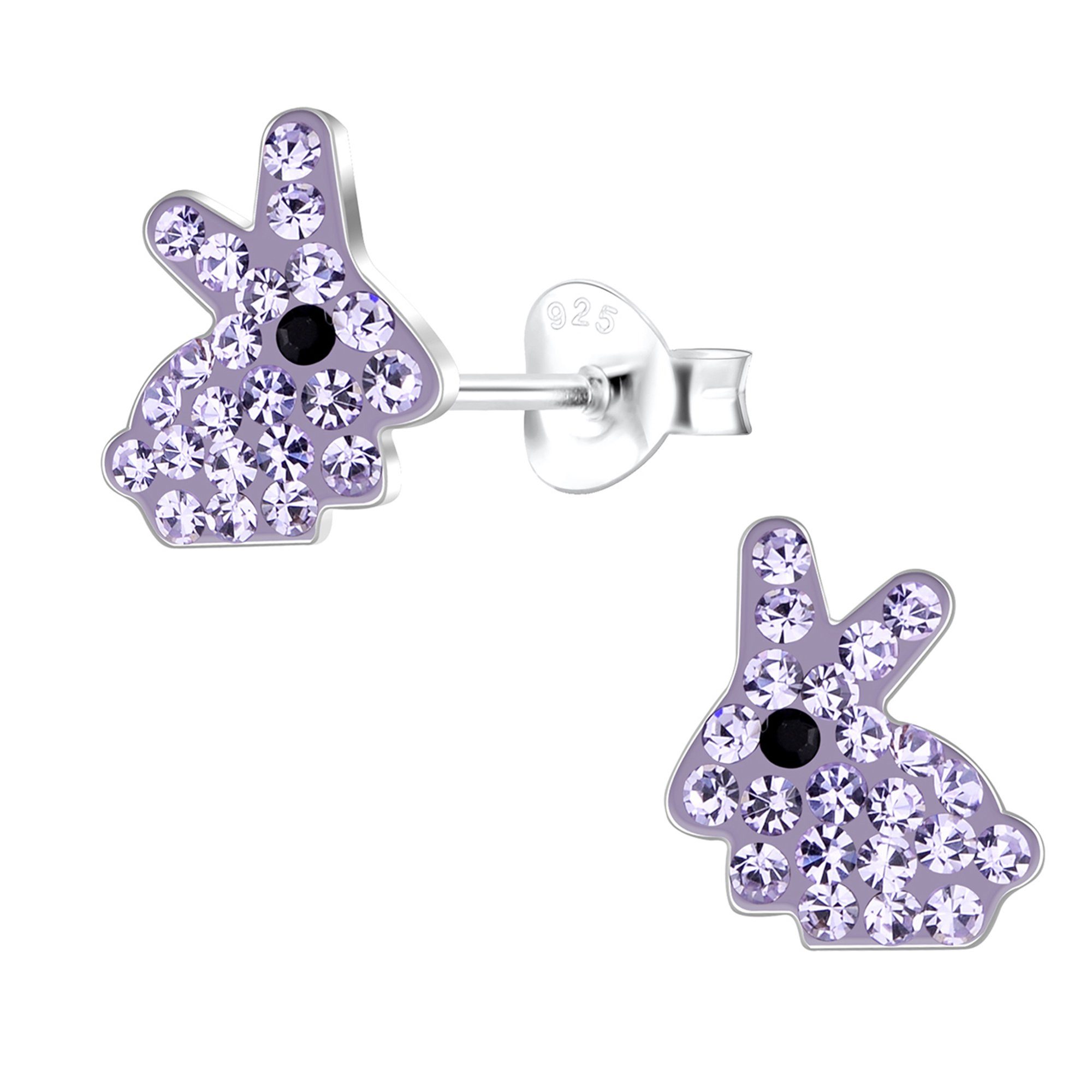 Paar Ohrstecker Kinder Ohrringe Kristall Hase 925 Silber