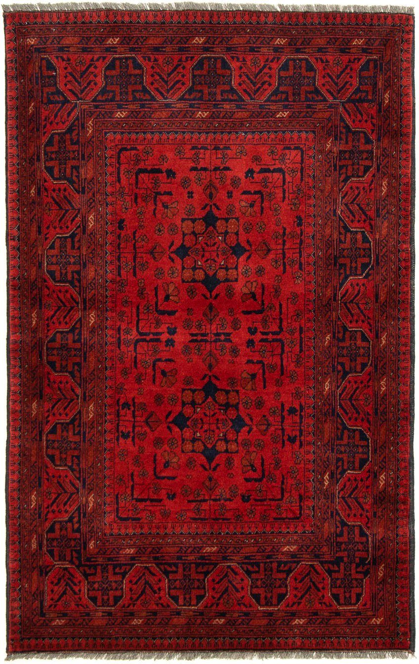 Orientteppich Afghan - Kunduz - 155 x 100 cm - dunkelrot, morgenland, rechteckig, Höhe: 7 mm, Wohnzimmer, Handgeknüpft, Einzelstück mit Zertifikat | Kurzflor-Teppiche