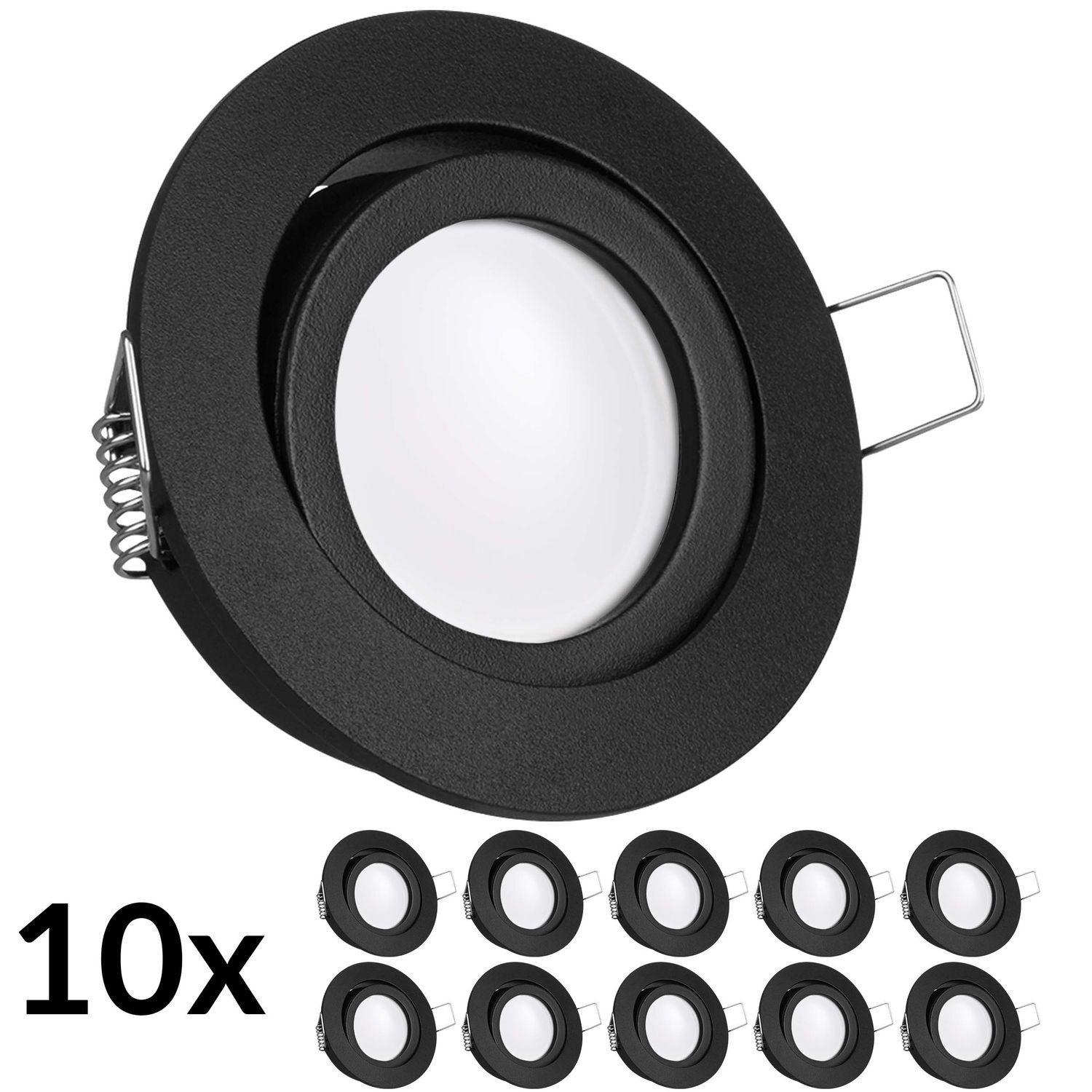 LEDANDO LED Einbaustrahler 10er LED Einbaustrahler Set extra flach in schwarz mit 5W Leuchtmittel | Strahler