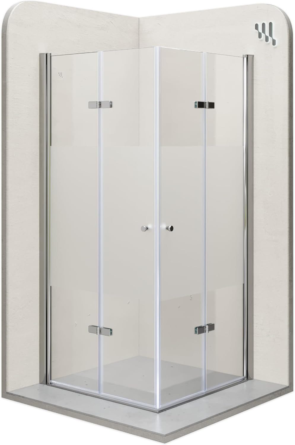 i-flair Eckdusche Falttür Duschkabine EMMA aus teilsatiniertem 6 mm Sicherheitsglas, BxT: 75x70 cm, Einscheibensicherheitsglas, ohne Duschtasse, mit hochwertigen Aluminiumprofilen in silber, ebenerdiger Einbau möglich, mit Falttüren