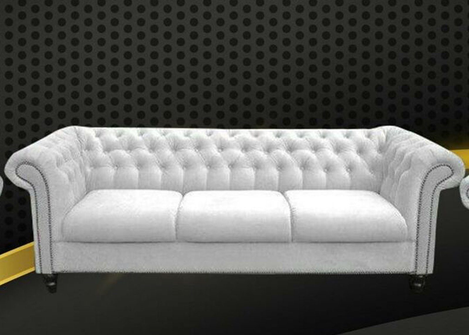 JVmoebel Chesterfield-Sofa, Dreisitzer Stoff Wohnzimmer Design Sofas Samt Weiß