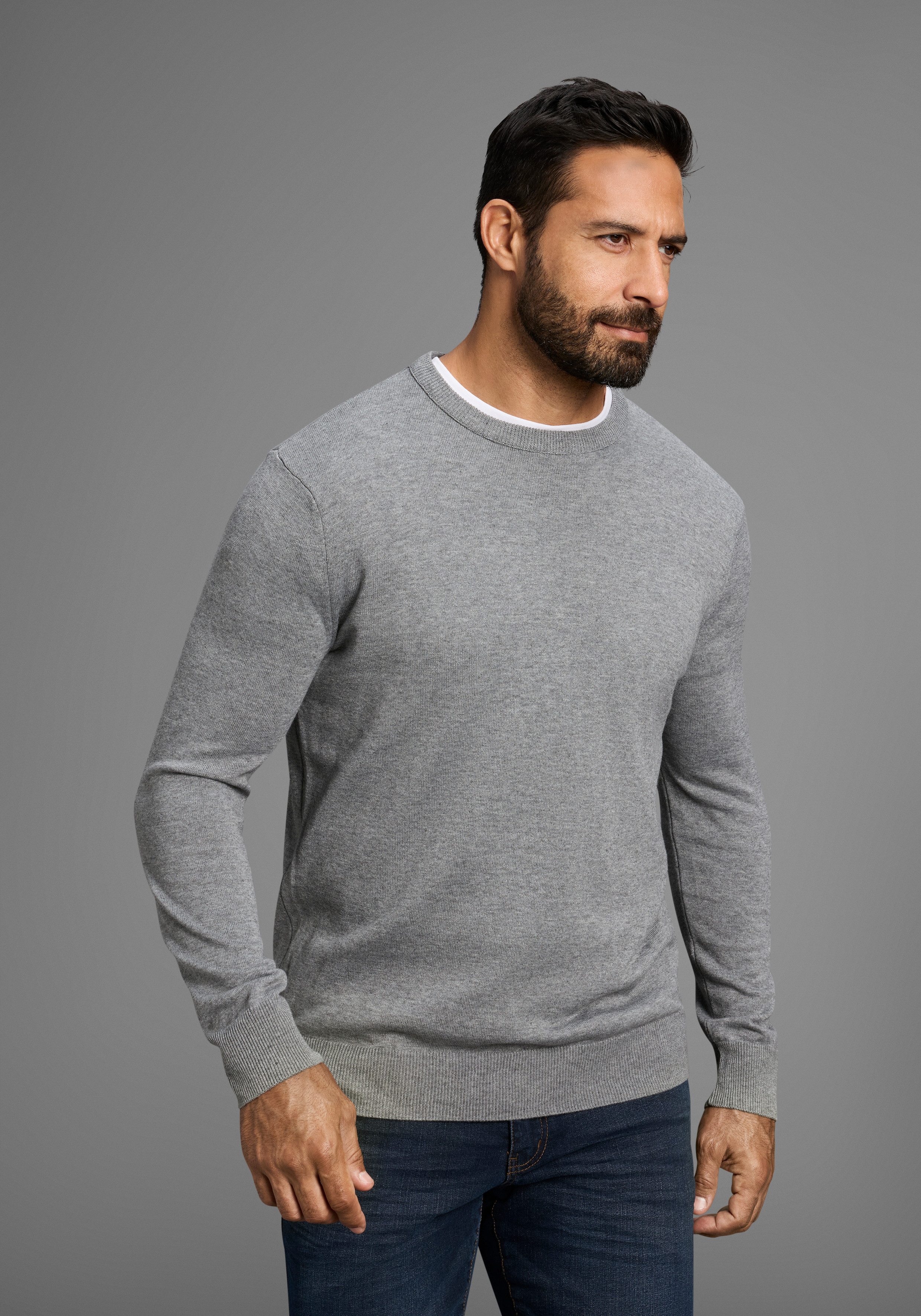 Man's World Rundhalspullover Neue Kollektion! DP Grau & Schwarz (2-er Pack) günstig online kaufen