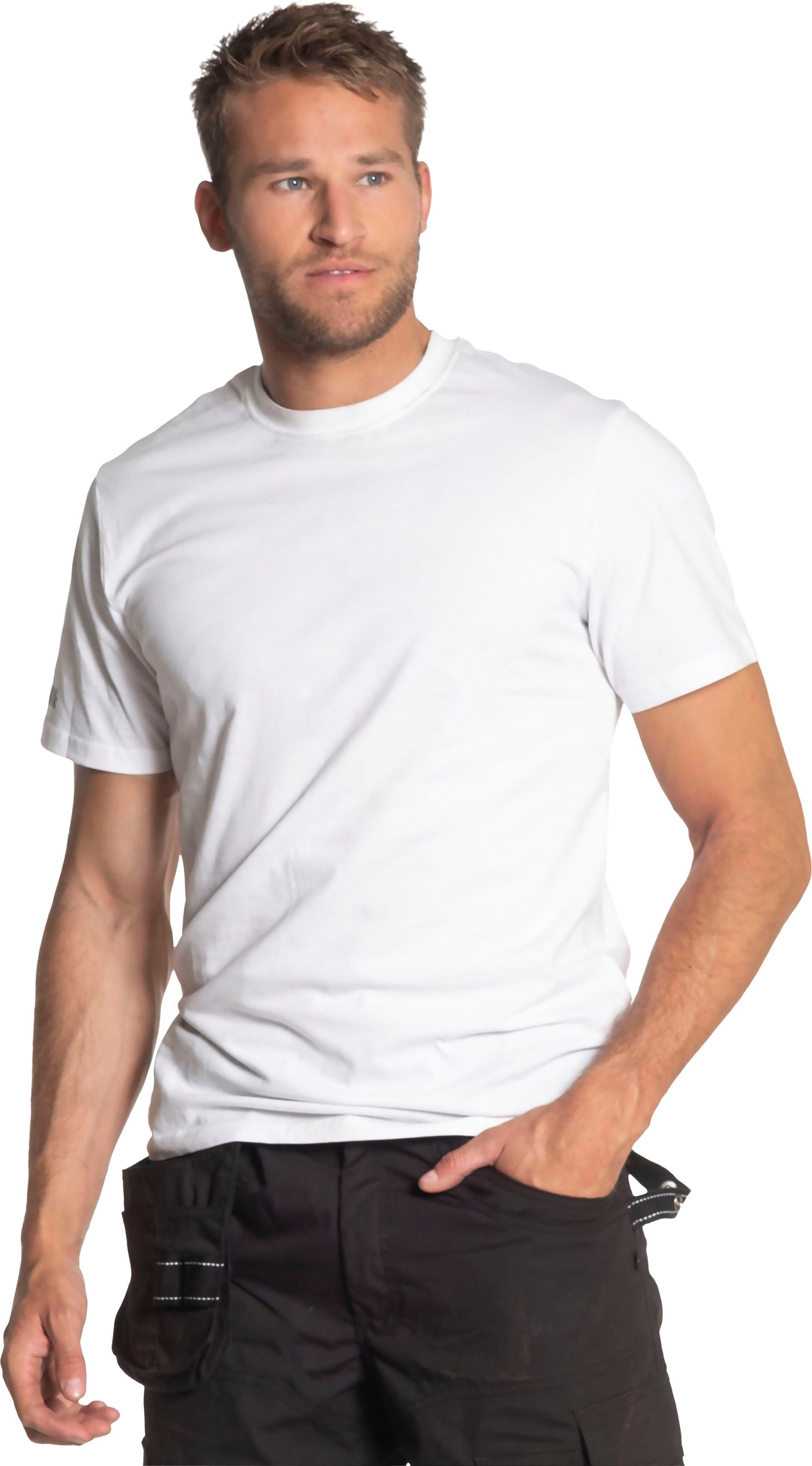 T-Shirt T-Shirt Herock®-Aufdruck, kurze Herock Rundhalsausschnitt, weiß Ärmel, Rippstrickkragen kurze Callius Ärmel