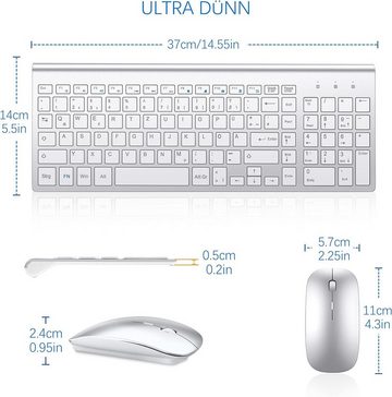 TopMate mit 2 AA & 2 AAA Batterien Ultra Slim Tastatur- und Maus-Set, mit 2,4G Stille Compact USB 2400DPI Maus und Schissschalter Tastatur