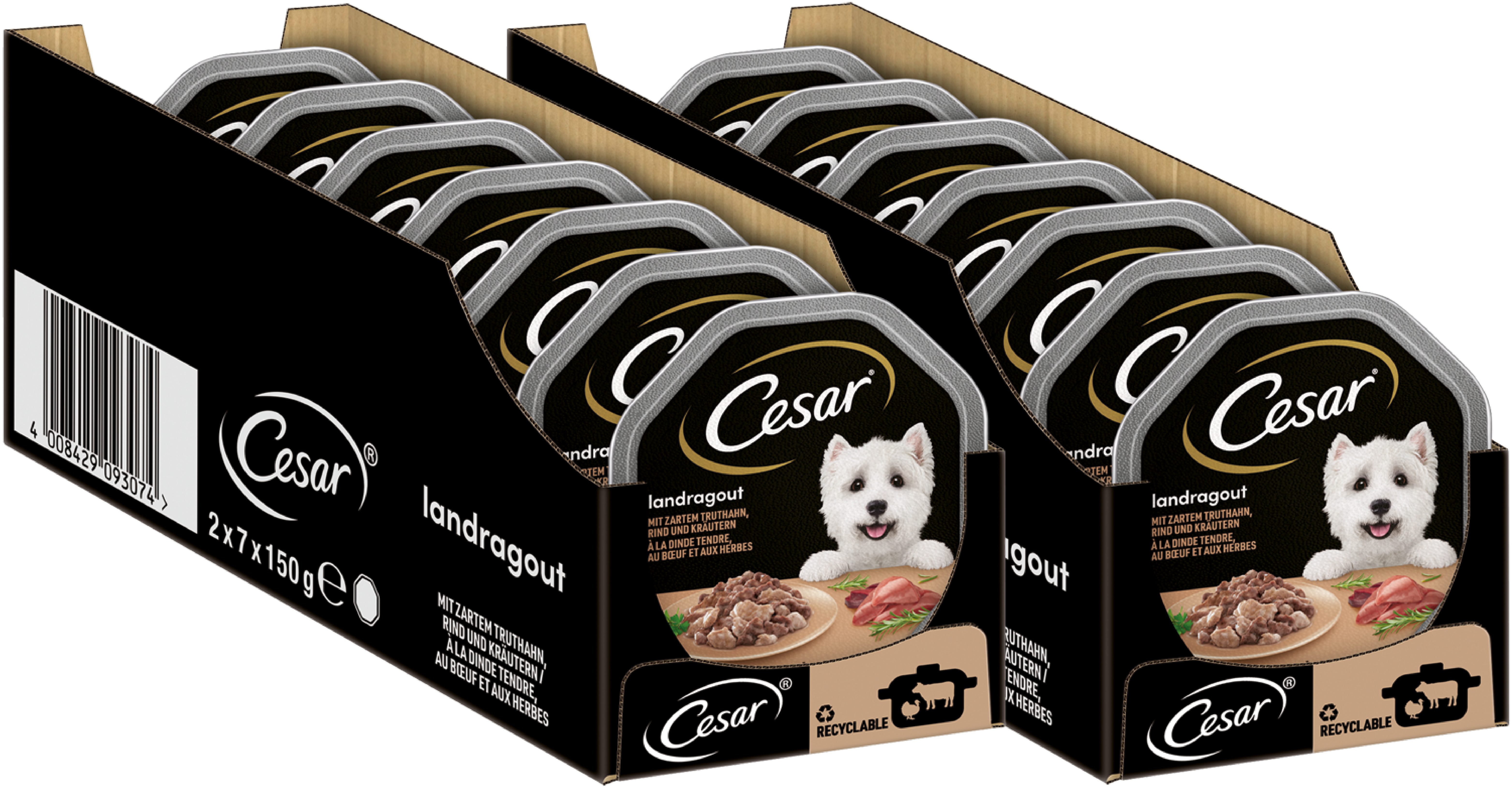 Cesar CESAR® Schale Landragout mit Truthahn, Rind und Kräutern 14 x 150g, Nassfutter für: Hunde