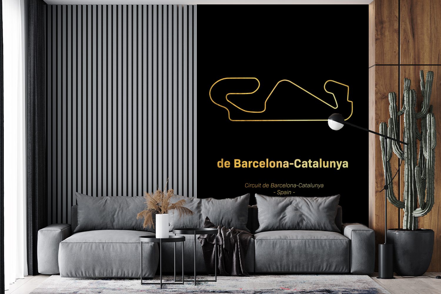 Wohnzimmer, bedruckt, 1 - Matt, Wandtapete Formel - Tapete MuchoWow Barcelona, (3 Fototapete St), Vinyl für Montagefertig Rennstrecke