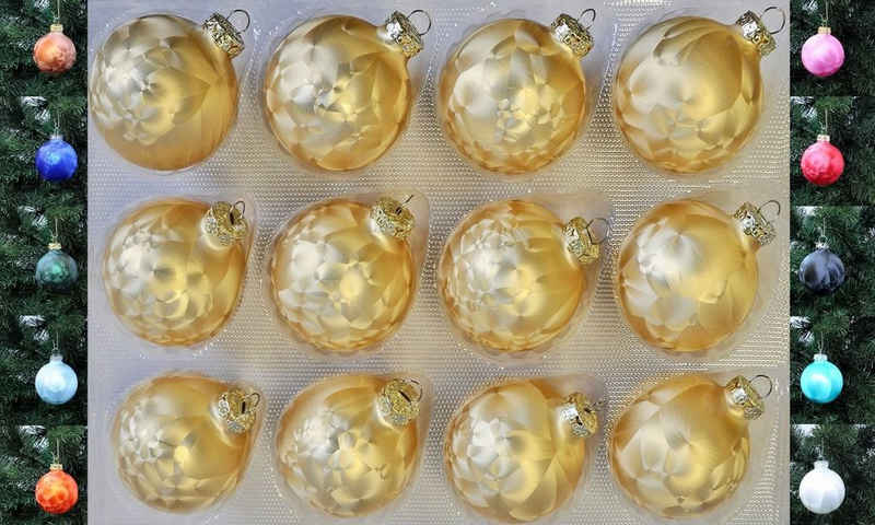 Thüringer Glasdesign Christbaumschmuck JACK 12x Glas Eislack Christbaumkugeln 6cm Thüringer Weihnachtskugeln, echt Glas, teilweise Handarbeit, inkl. praktischer Aufbewahrungsbox