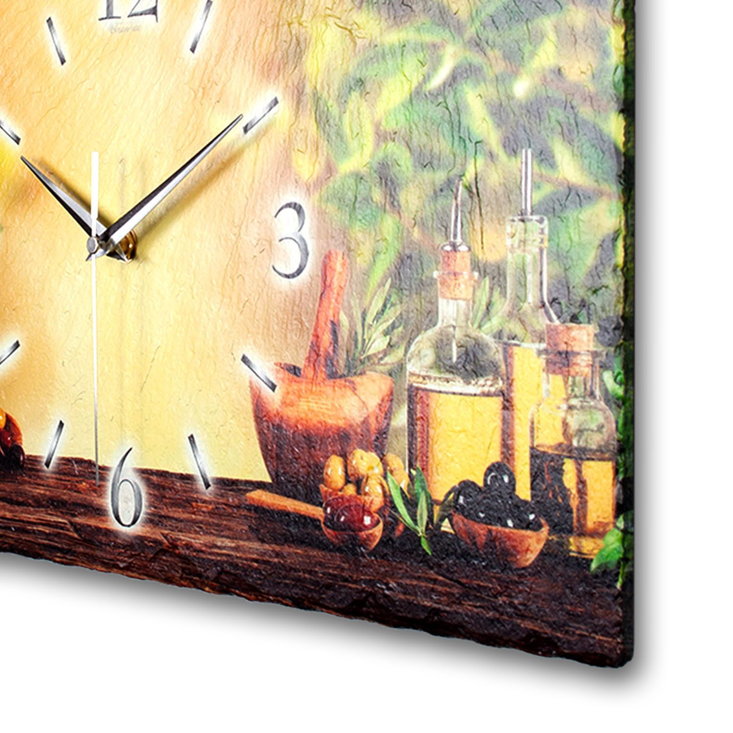 Kreative Feder Wanduhr Designer-Wanduhr aus Stein (Schiefer) mit flüsterleisem Uhrwerk (ohne Ticken; außergewöhnlich & modern; Größe ca. 50x25cm)