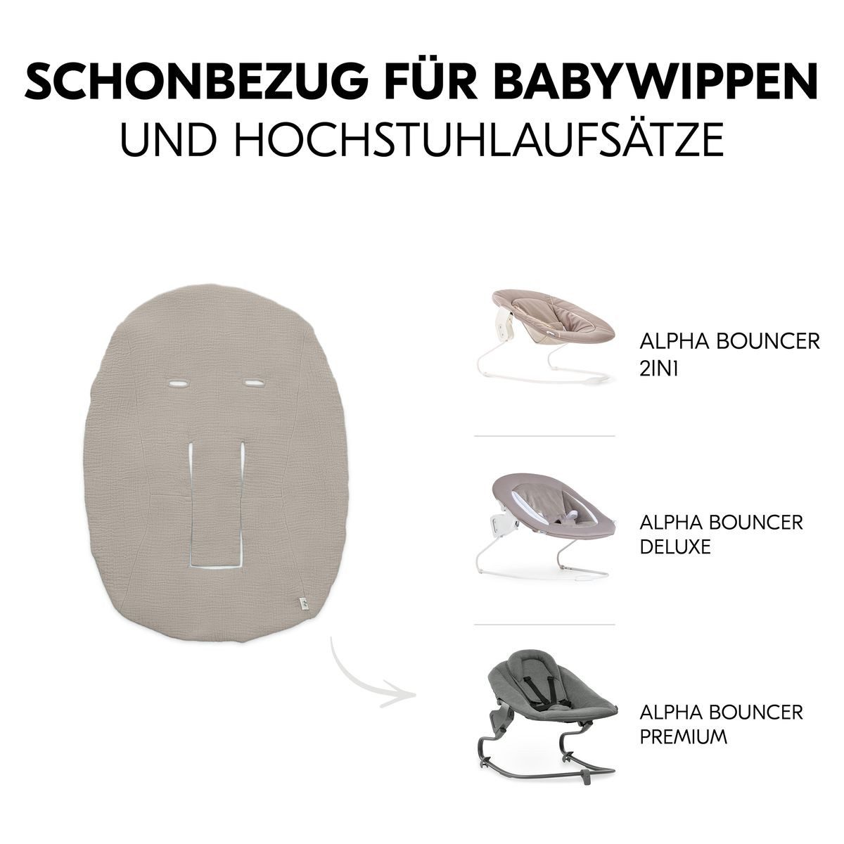 Hauck Hochstuhltablett Beige, Baumwolle, Bezug für Babywippe und Newborn Aufsatz Alpha Bouncer - waschbar