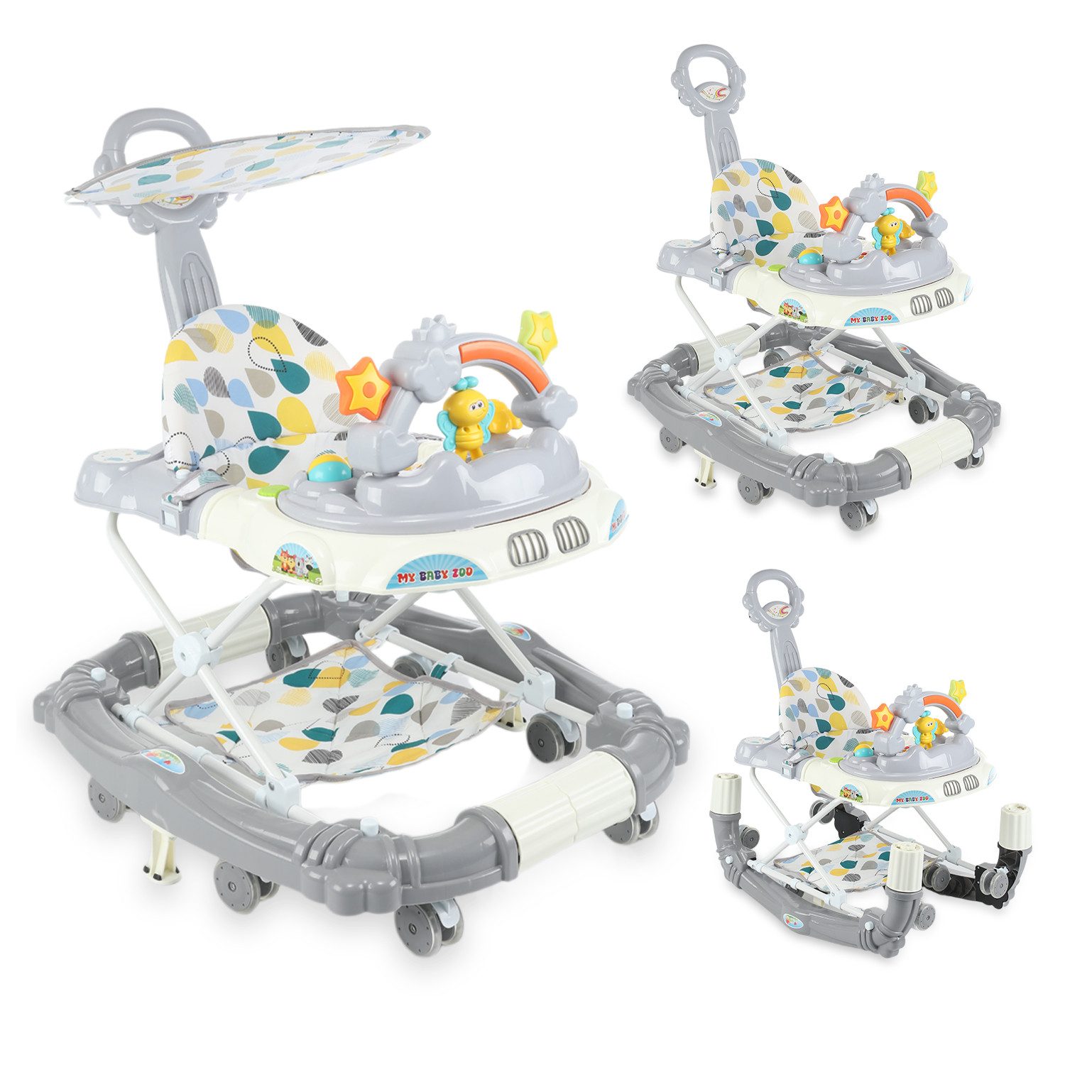 oyajia Lauflernwagen Höhenverstellbarer Baby Gehfrei Lauflernwagen mit Spielcenter, (4in1 Lauflernhilfe Babywalker Spiel- und Lauflernwagen, klappbar, Musik), Wippe, höhenverstellbar, klappbar