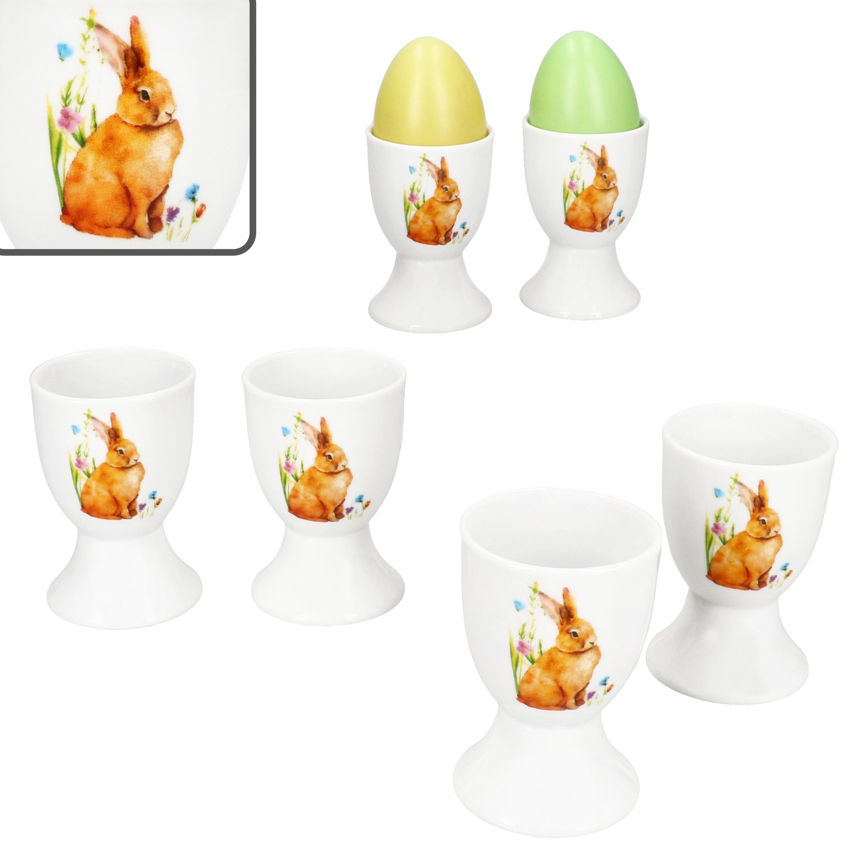 MamboCat Подставки для яиц 6x Osterfreude Подставки для яиц Porzellan für 6 Personen Frühstück Brunch