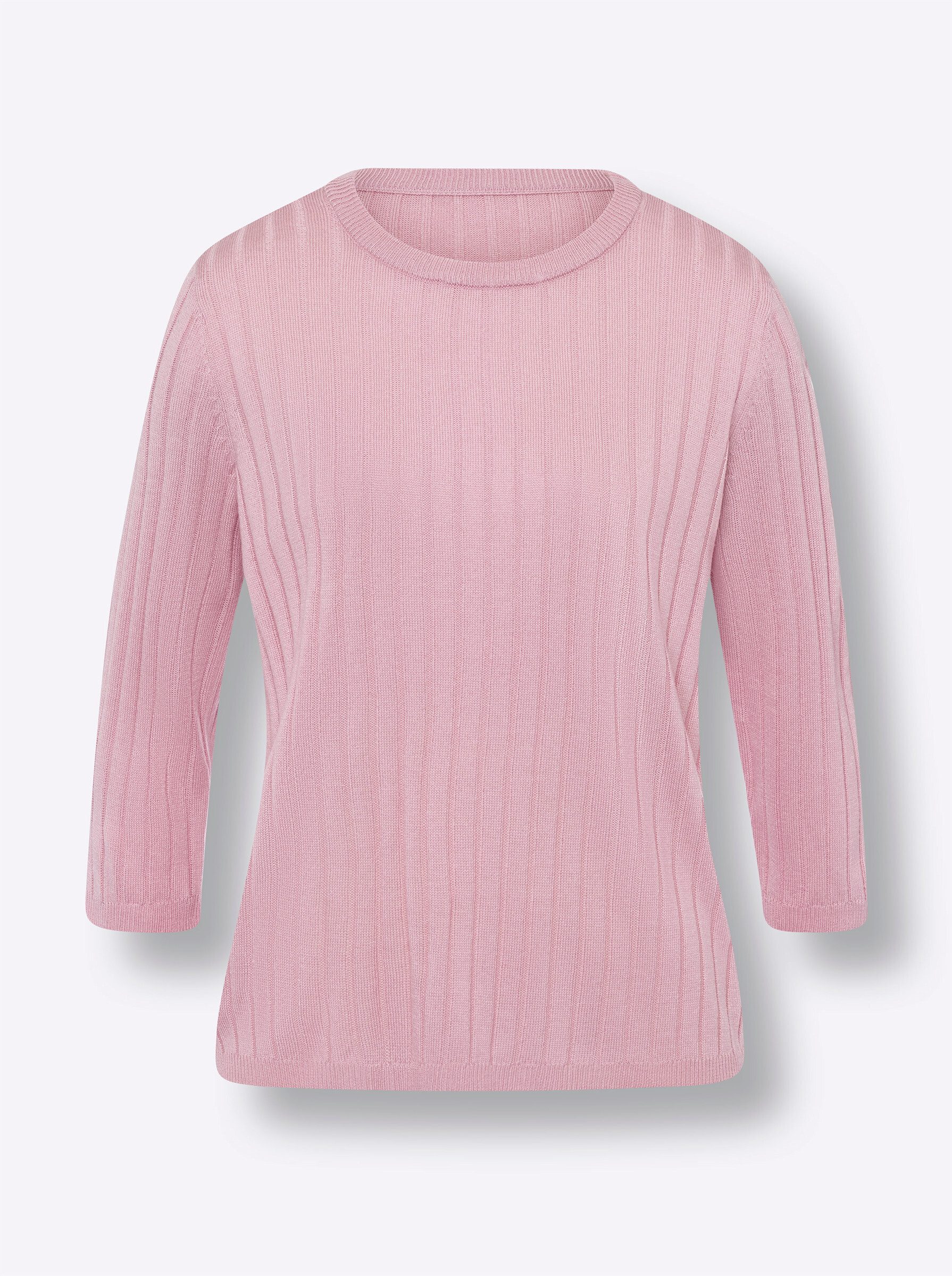 Strickpullover Rundhals-Pullover 3/4-Arm Rippoptik