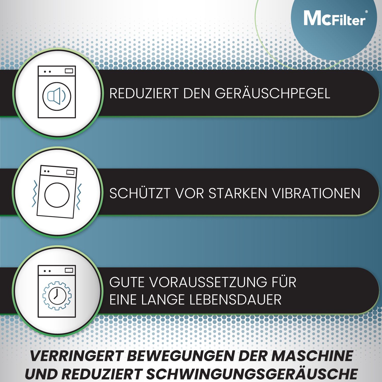 McFilter Vibrationsdämpfer 4 Schwingungsdämpfer für Waschmaschinen und Trockner, (Universal Vibrationsdämpfer kompatibel mit Bosch, Siemens, AEG, 4-St), Rutschf – Bild 4 von 5