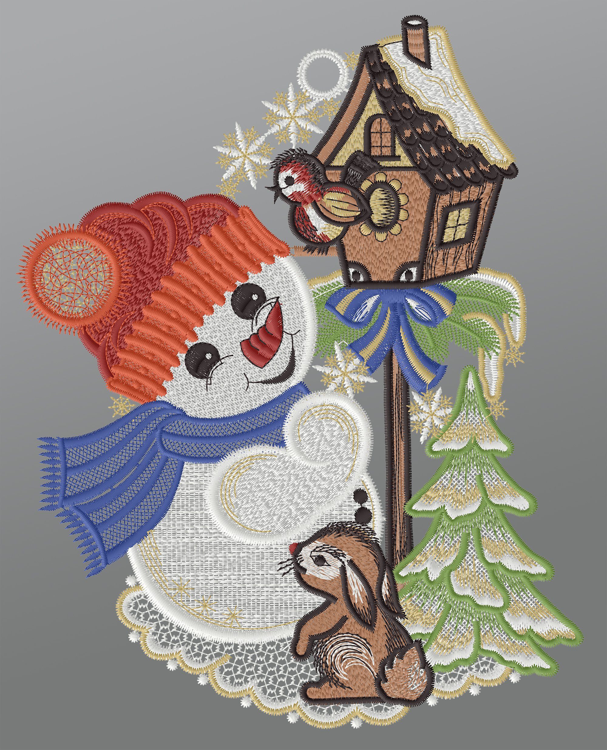 Plauener Spitze® Fensterbild Süßer Schneemann, HxB 29x21cm