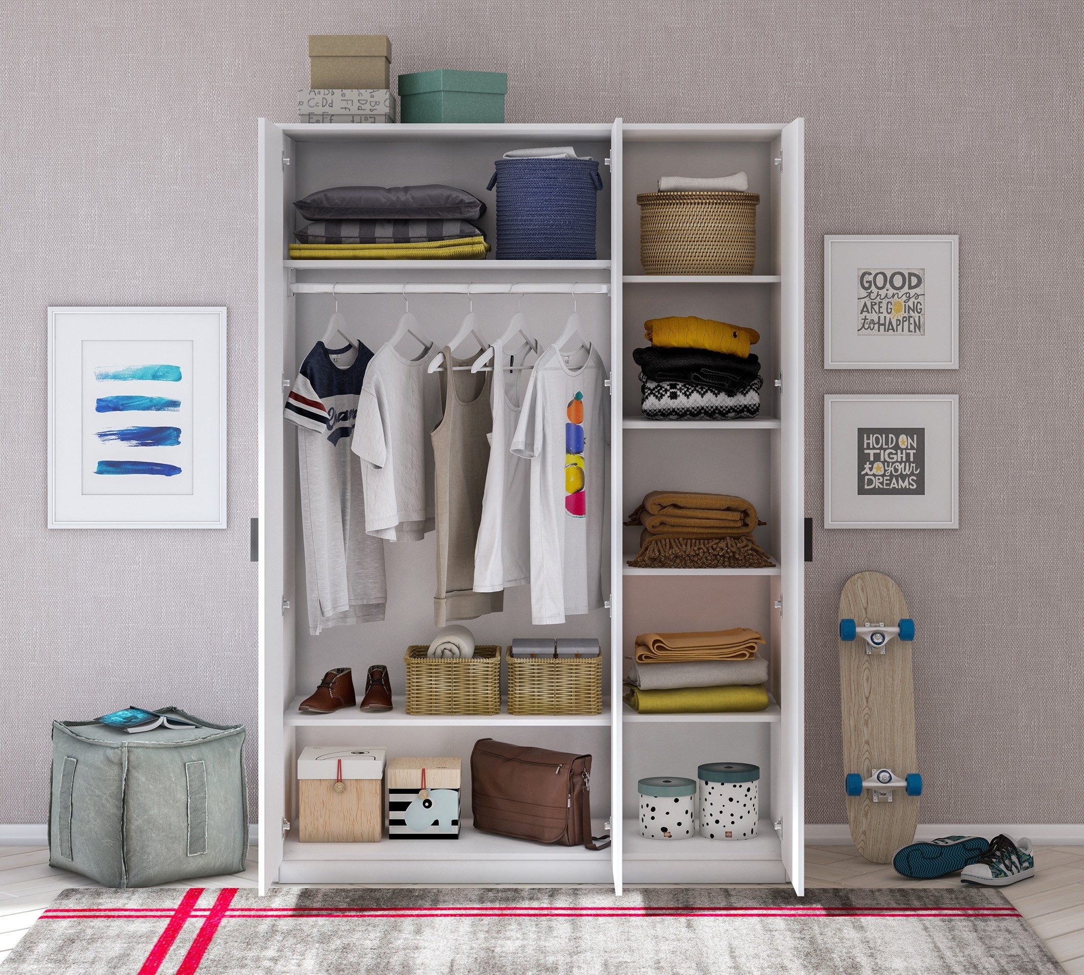 Möbel-Zeit Kleiderschrank LINE weiß mit drei Türen, Türscharniere mit Soft-Close-Mechanismus Türscharniere mit Soft-Close-Mechanismus