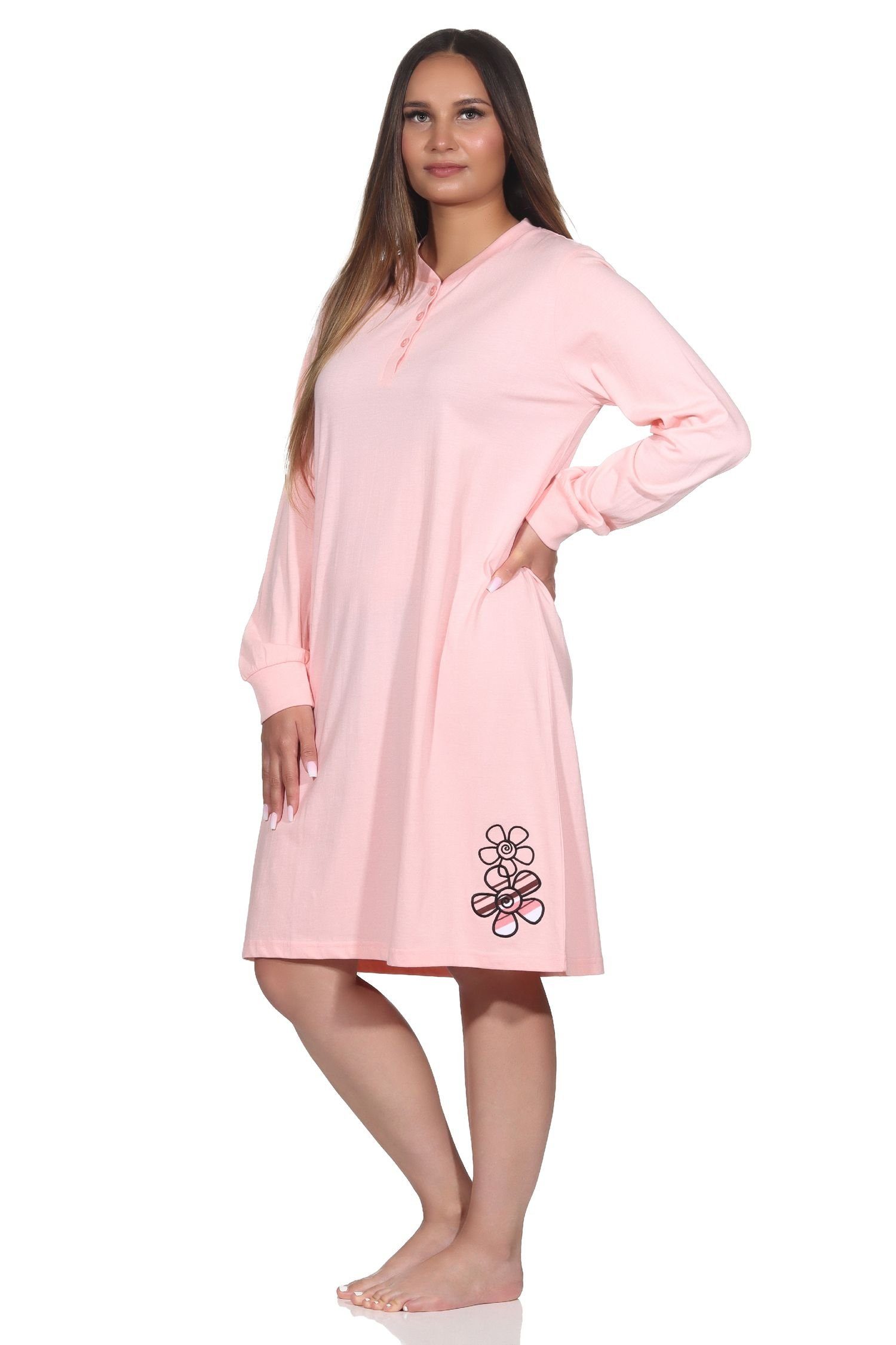 Übergrössen Normann auch Nachthemd Damen rosa Normann Nachthemd Bündchen langarm in - mit
