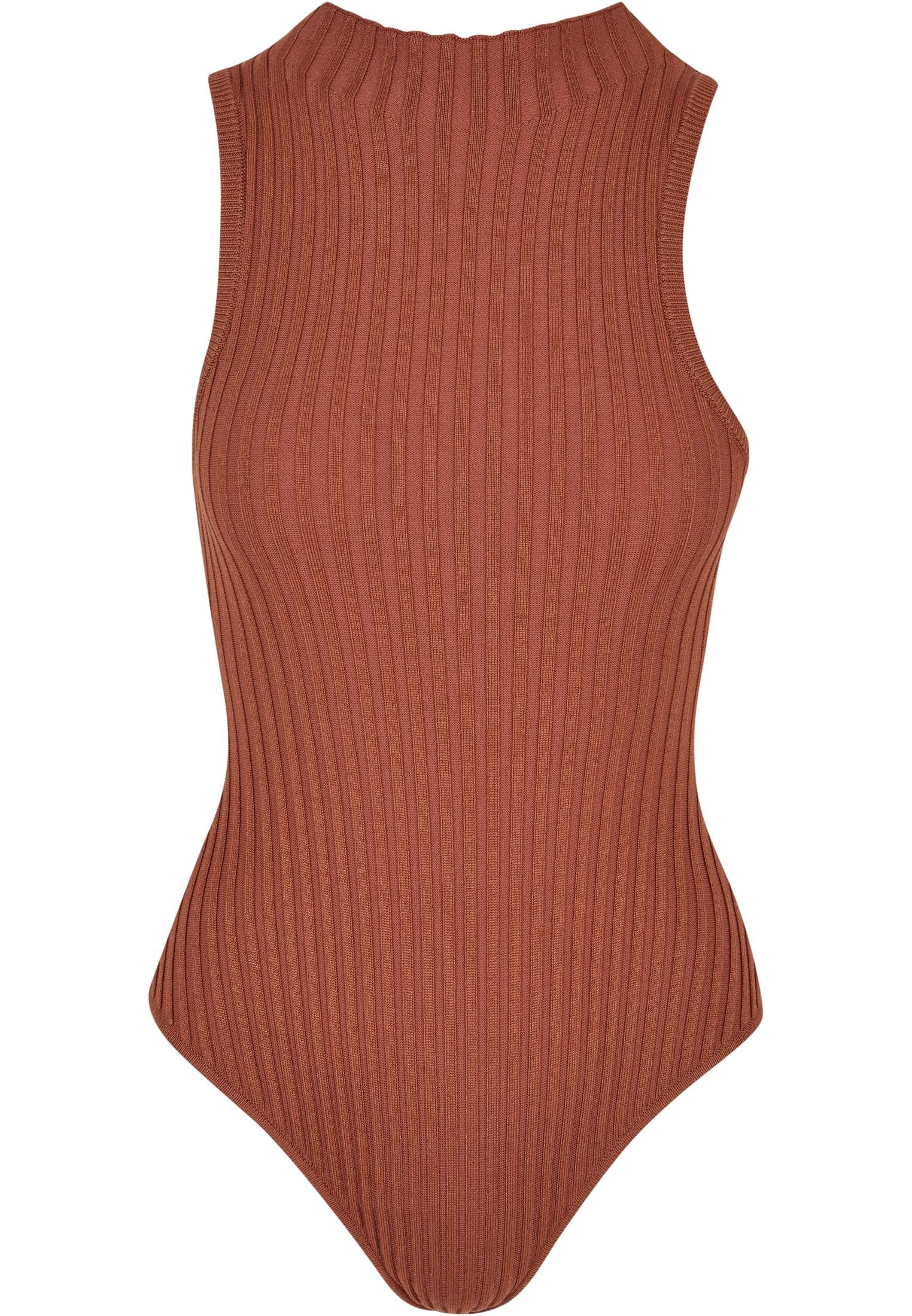 Damen Ladies Sleevless terracotta T-Shirt URBAN Body CLASSICS (1-tlg) Knit Rib
