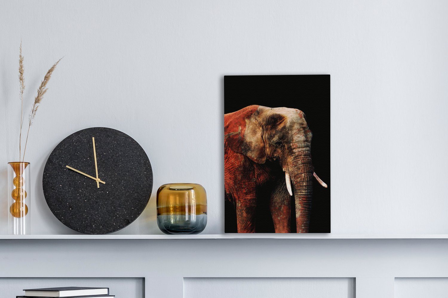 OneMillionCanvasses® Leinwandbild Elefant - 20x30 St), Tiere fertig (1 Leinwandbild Rot, Zackenaufhänger, bespannt Gemälde, inkl. cm 