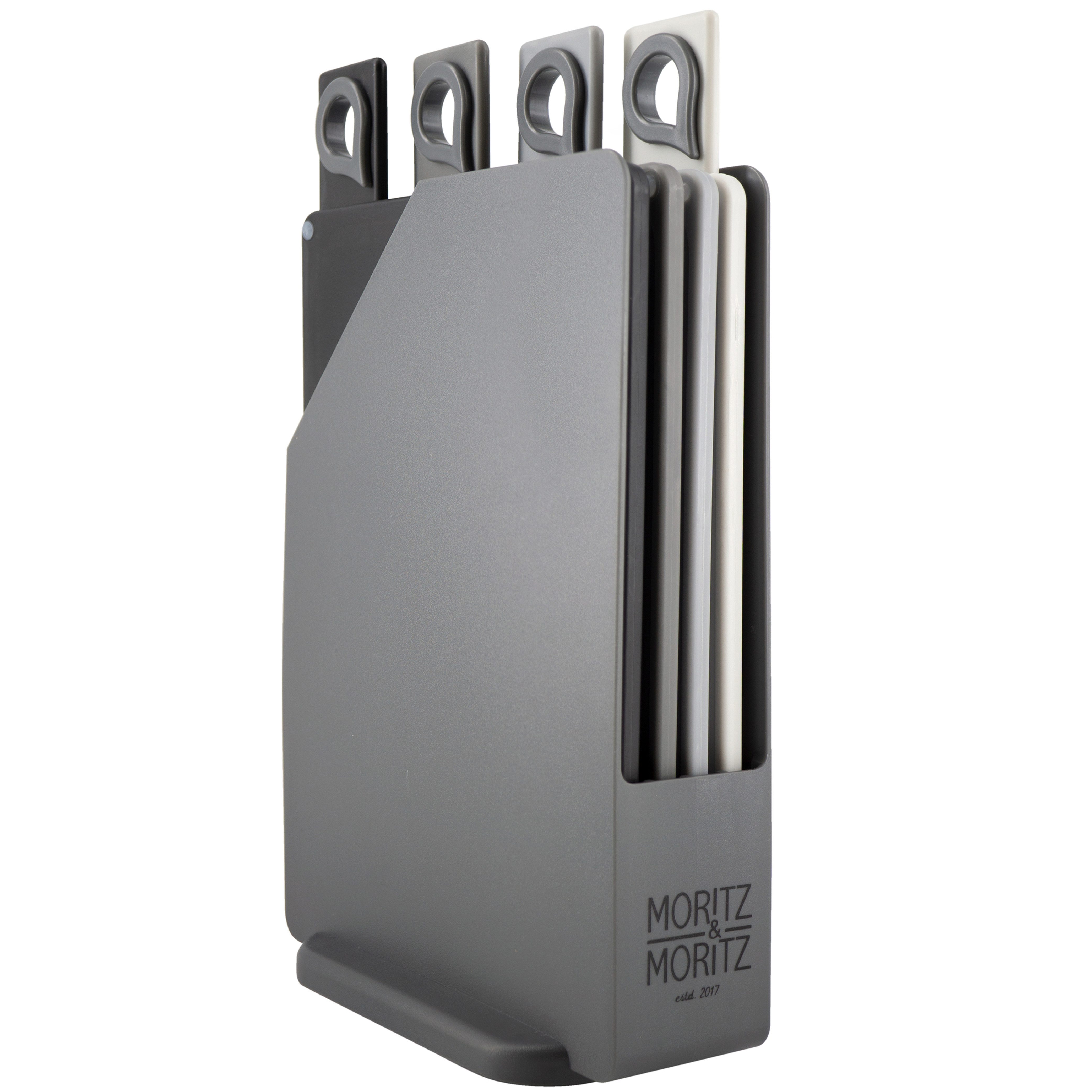 Moritz & Moritz Schneidebrett 4er Set Kunststoffbrett im Ständer, Kunststoff, (4-teilig, 4-St., Set), Rutschfeste Oberfläche, mit Griffen