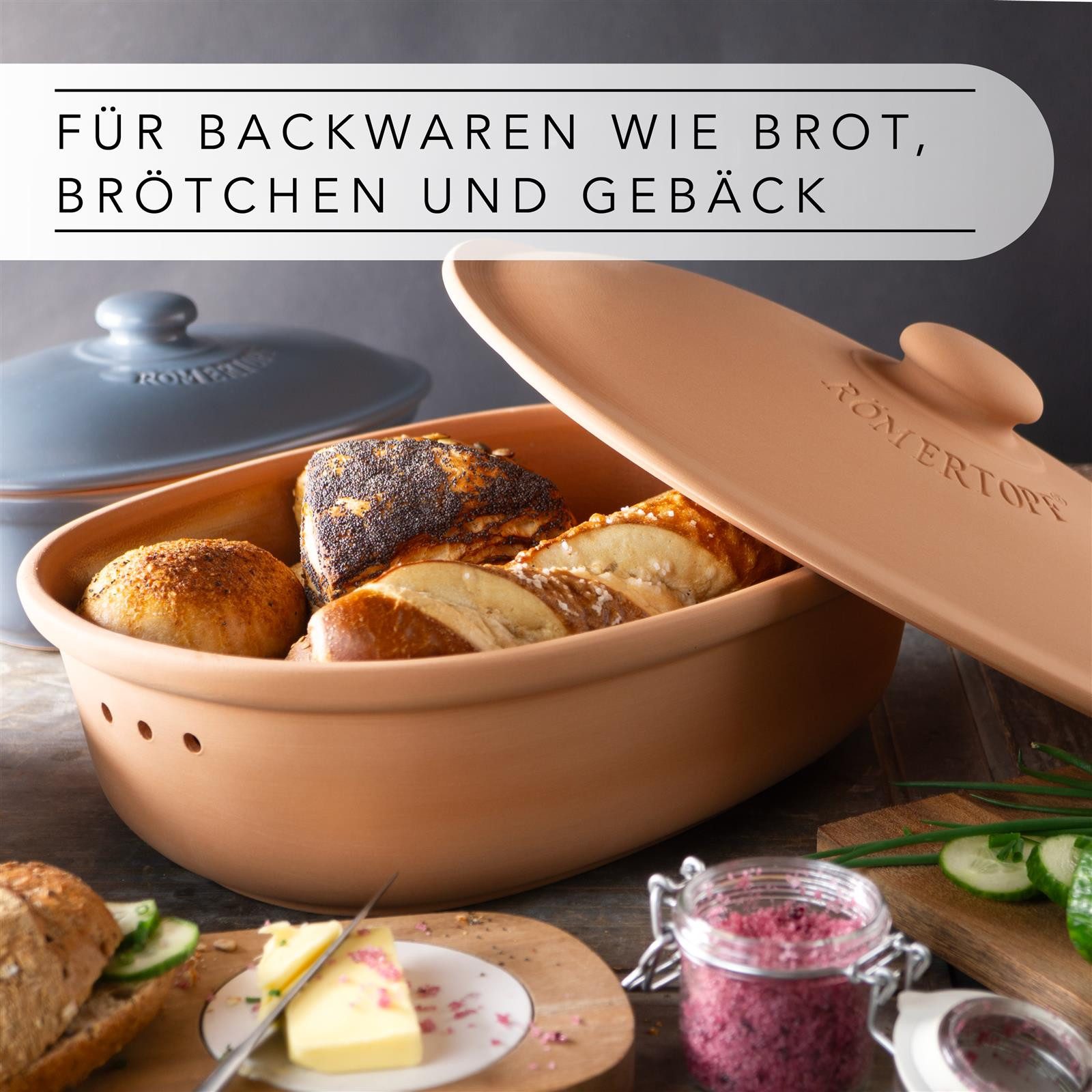 RÖMERTOPF Vorratsdose Brottopf oval MAXI 6,5 Liter - Keramik Brotkasten, (Set), aus Naturton