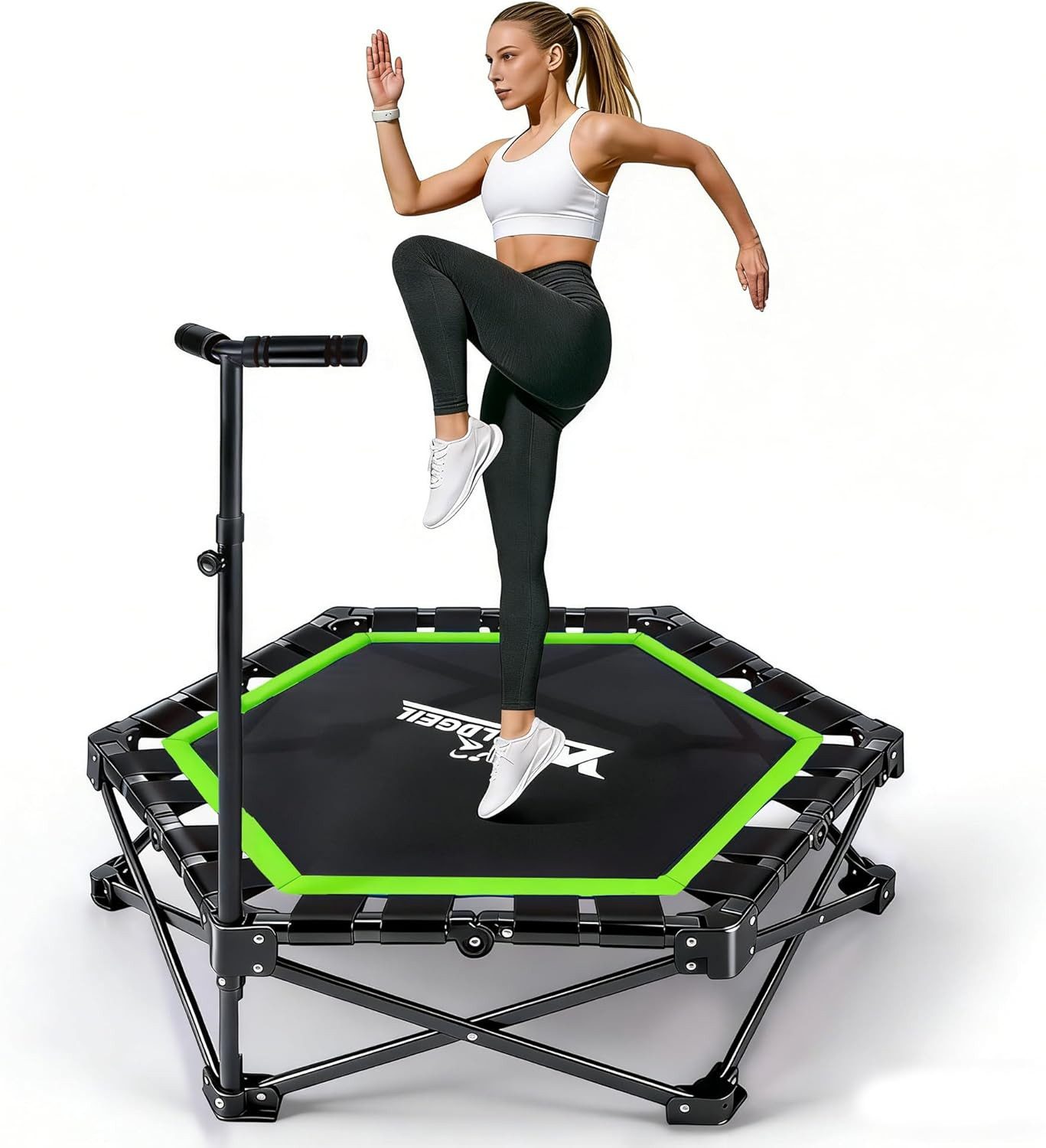 ZMH Fitnesstrampolin Trampolin Indoor Klappbar - mit Höhenverstellbarer Handgriff, Tragkraft 120 kg - Ø 86.5 cm - Jumping Trampolin Fitness