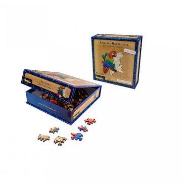 Philos Spiel, Artefakt Holzpuzzle 2 in 1 Papagei - 172 Teile - in magnetischer Klappschachtel