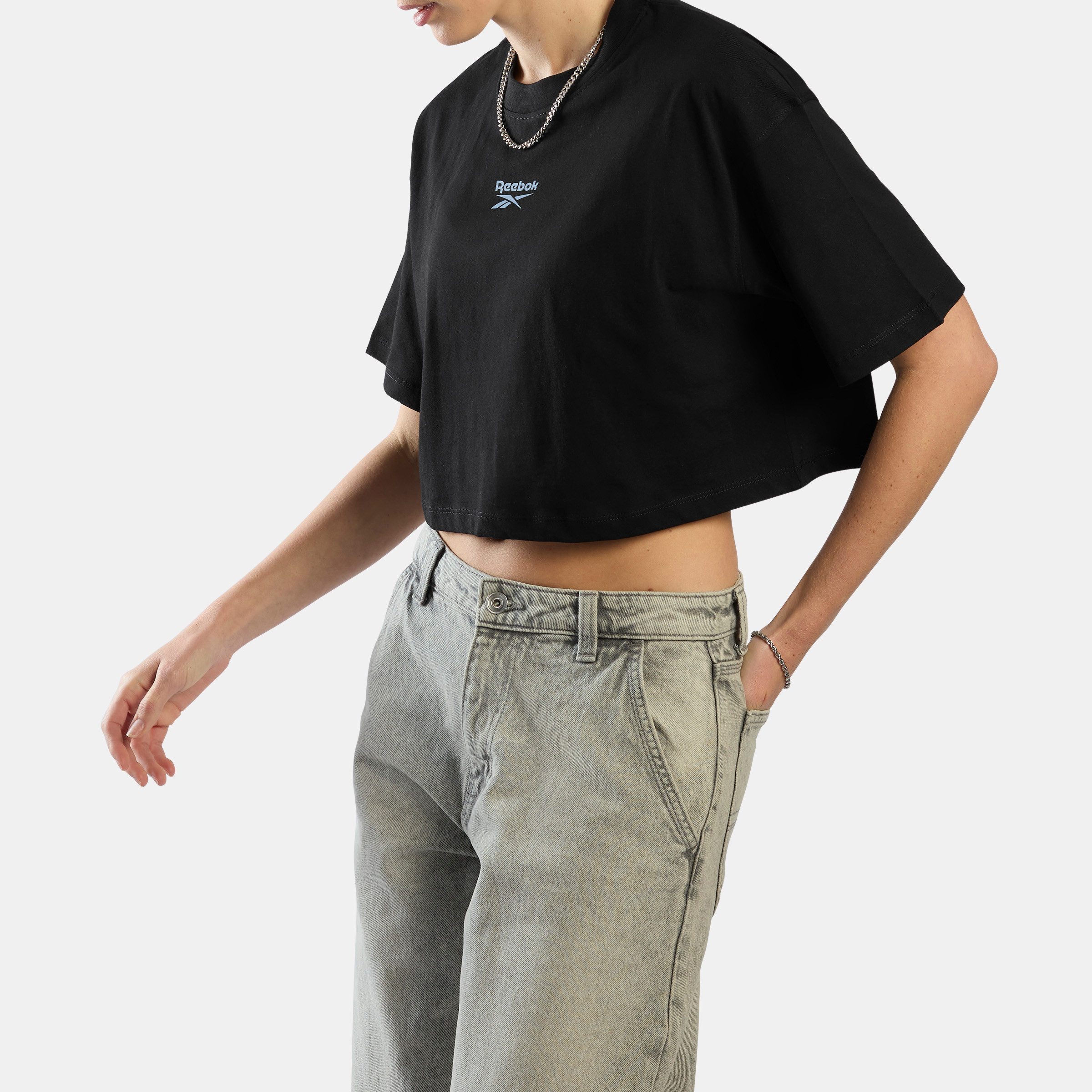 Reebok T-Shirt ID CROPPED BOX FIT T-SHIRT mit Rundhalsausschnitt, aus Baumwolle, normale Länge