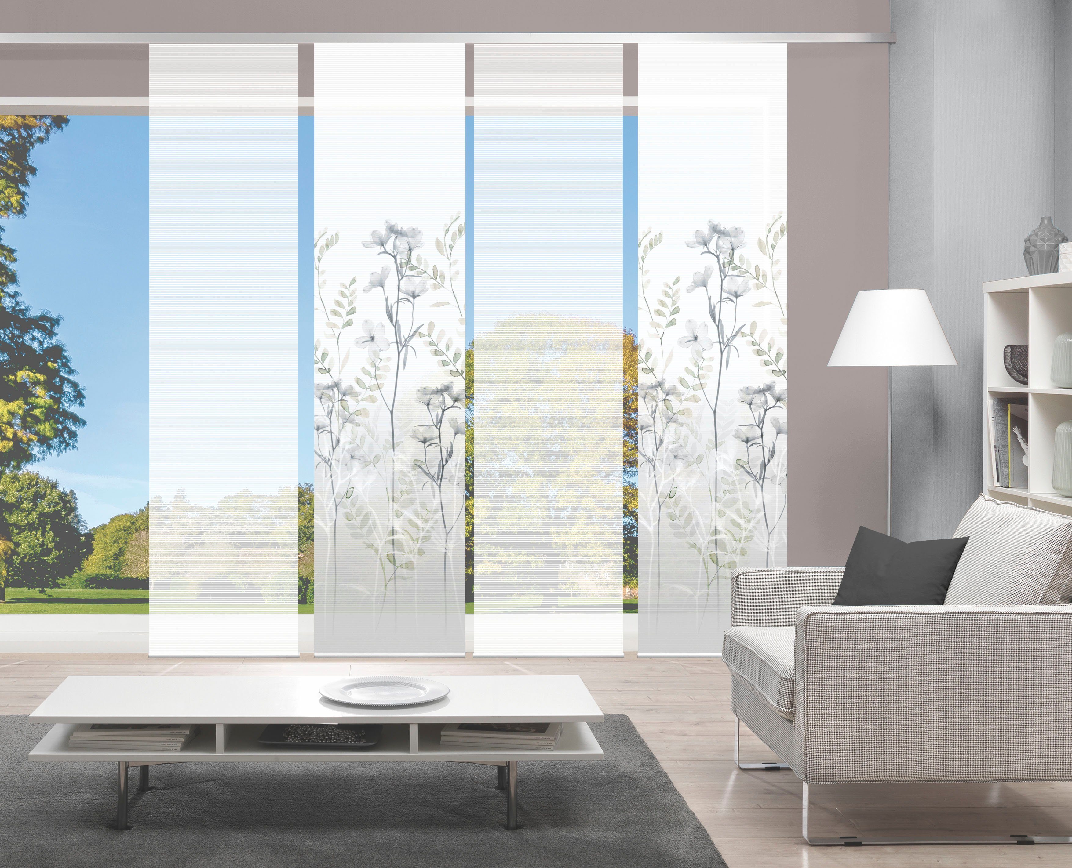 Vision S Schiebegardine HELVIN 4er SET (4 St), Paneelwagen, halbtransparent, Schiebevorhang Digidruck 4er Set HELVIN